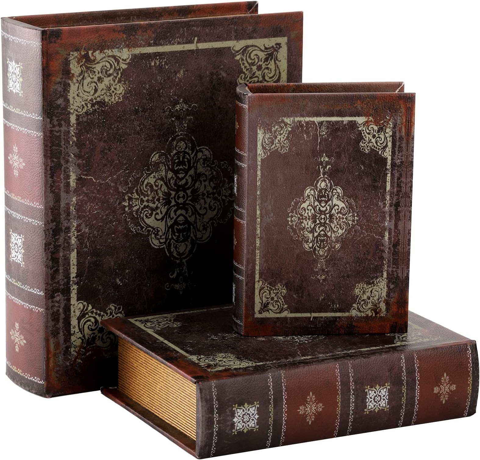 Tosnail 3 Pack Decorative Book Boxes with Magnetic Cover, Wooden Antique Book...