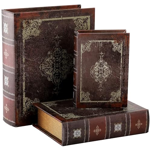 Tosnail 3 Pack Decorative Book Boxes with Magnetic Cover, Wooden