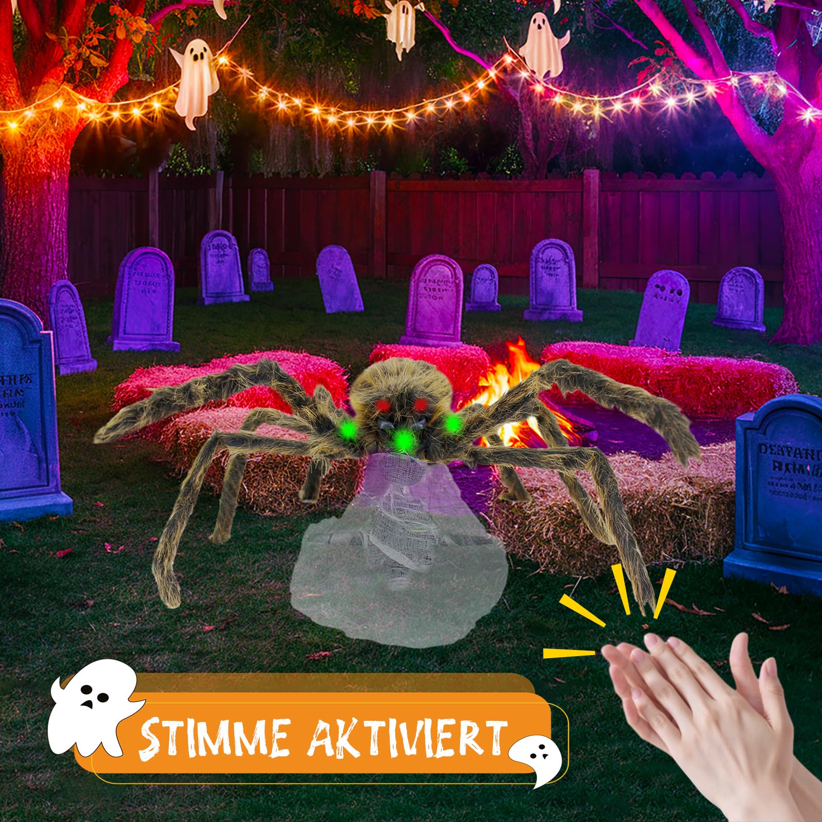 Halloween Deko Outdoor Spinne,Hüpfende Schreiende Spinne mit LED Augen für Außen Innen, Party Garten, Spukhäuser Deko
