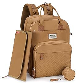 RUVALINO Diaper Bag Backpack, Multifunction Travel Pack Maternity Baby Changing Bags, Large Capacity, Waterproof, Golden Brown