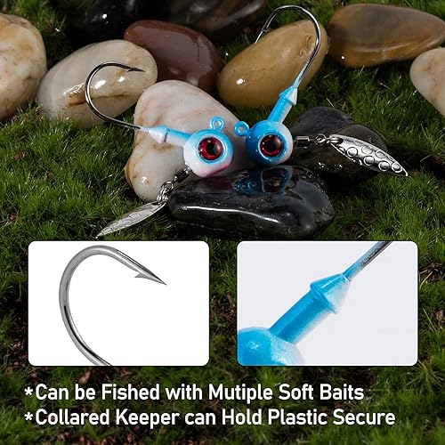 Miniatura 6 de Dr.Fish Paquete de 10 plantillas de pesca Underspin de pie, plantillas redondas, hoja giratoria, plantillas de pesca pintadas Walleye Crappie Jig