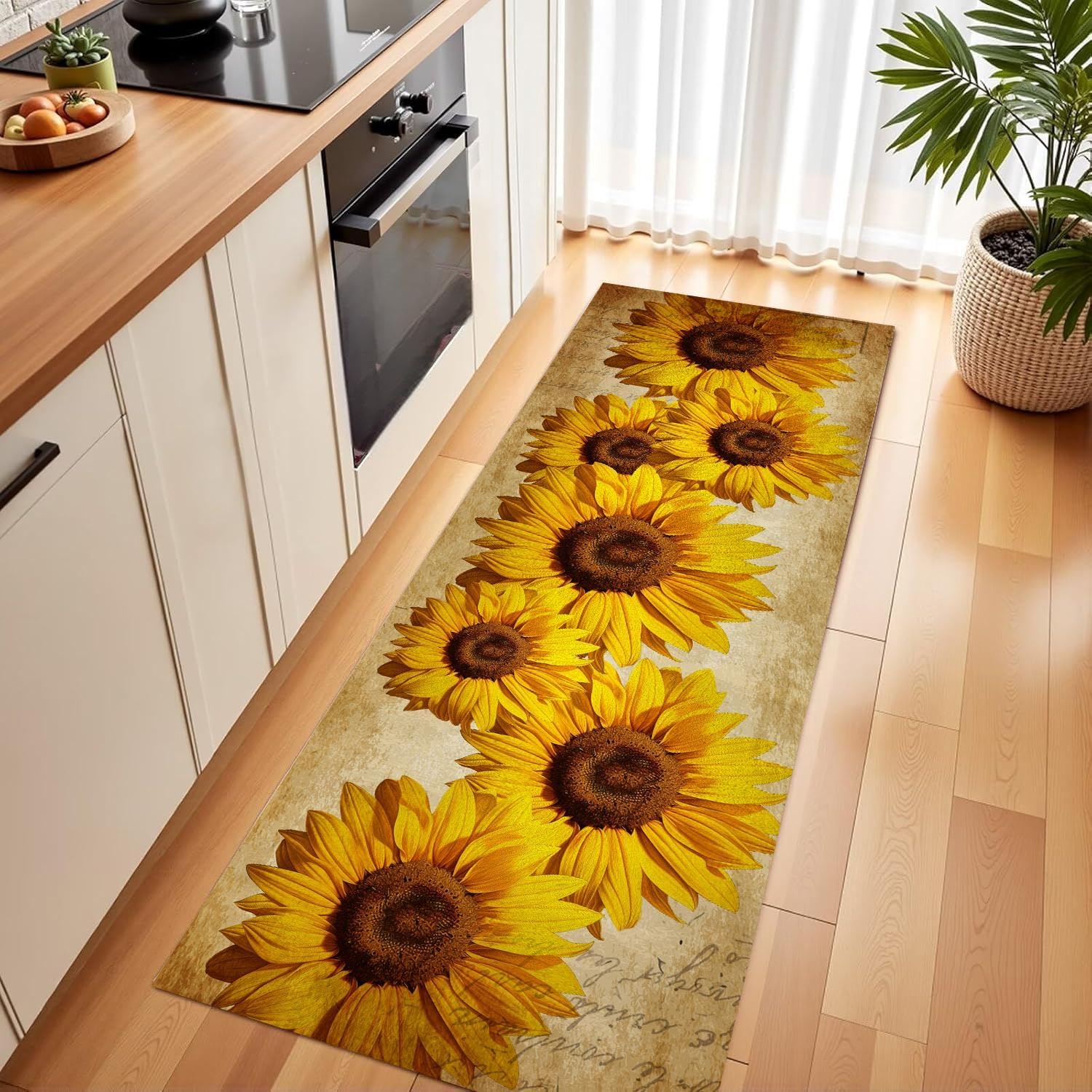 Yellow Sunflower Kitchen Runner Rug，2x6ft,Floral Theme Sunflowers Print Washable Runner Rugs，Indoor Carpet Runners with Rubber Backing Soft Flower Runner Carpet，for Entryway Living Room