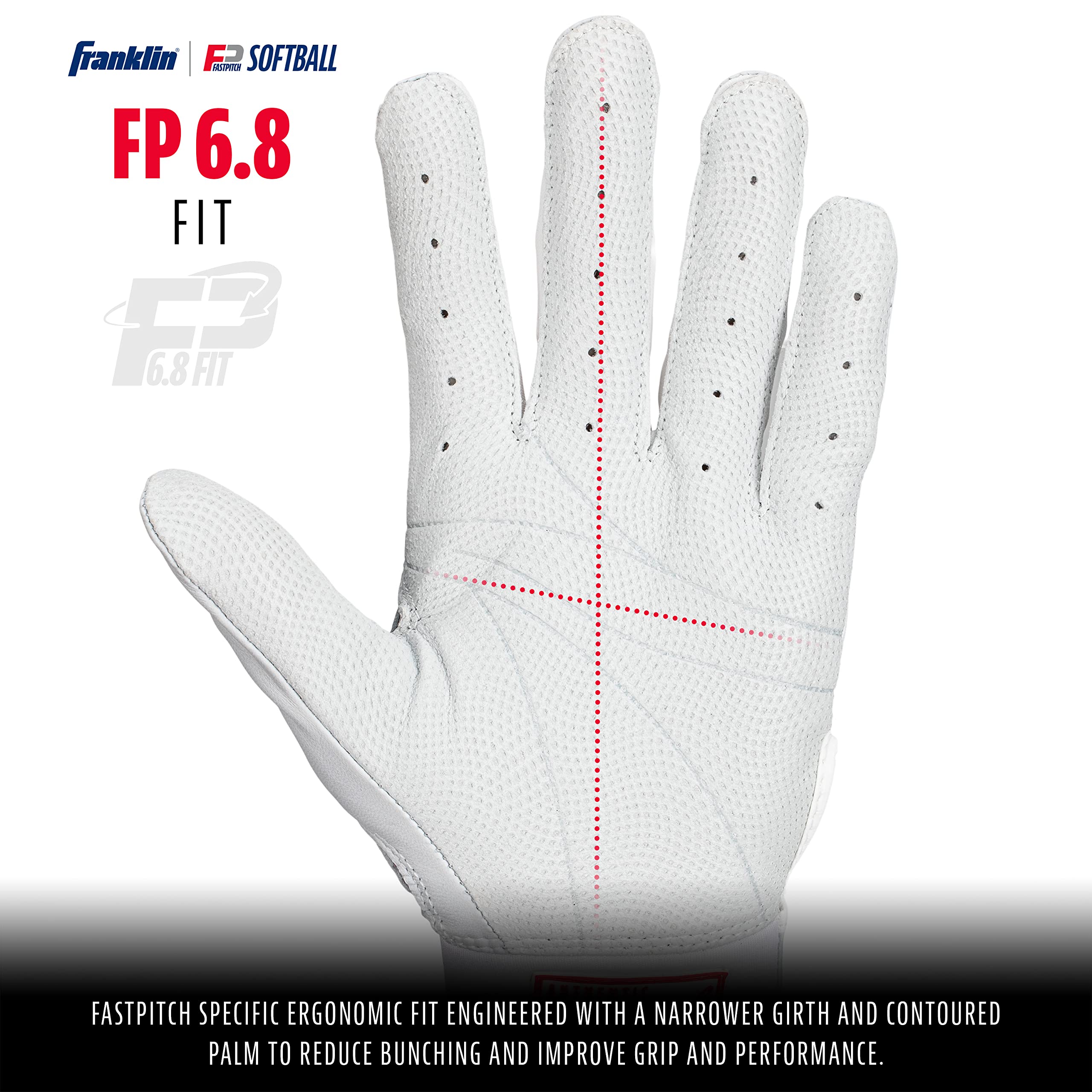 Franklin Sports Gants de frappe Fastpitch Softball pour femme - Aura CFX Pro FP - Gants de frappe pour softball + baseball - Blanc + multicolore - Paire chromée - Adulte M