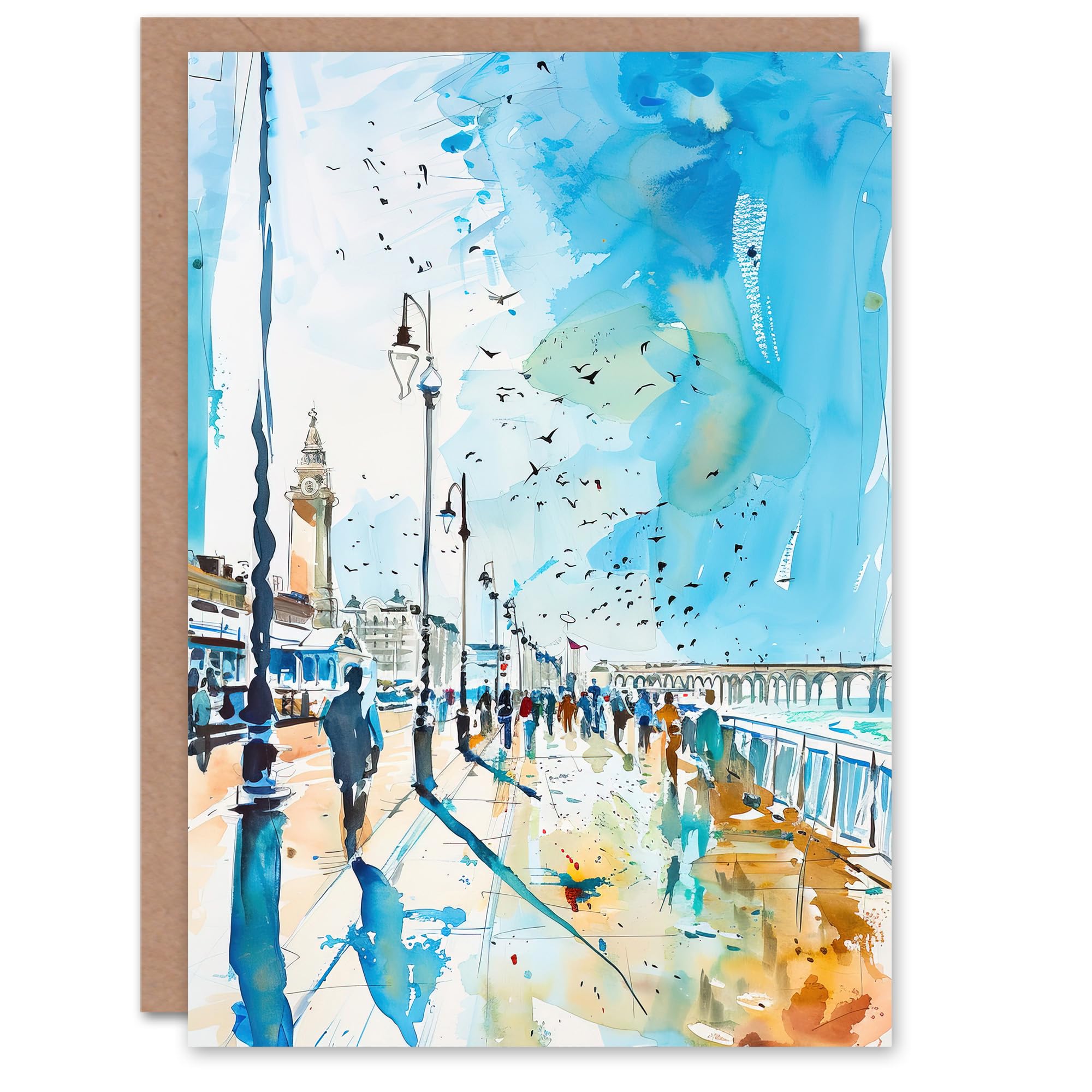 Artery8 Walk on the Promenade Watercolour Painting Greeting Birthday Card Him Her All Blank