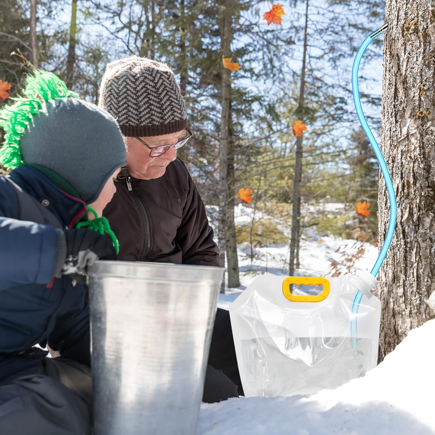 5 Sets Maple Syrup Tapping Kit, Include Maple Syrup Taps, 5L MapleSyrup Bags（Perforated & Non-perforated Two Types of Lids）,16Ft Tubing, Drill Bit,Brush,Maple Tree Tapping Kit for Experts or Beginners