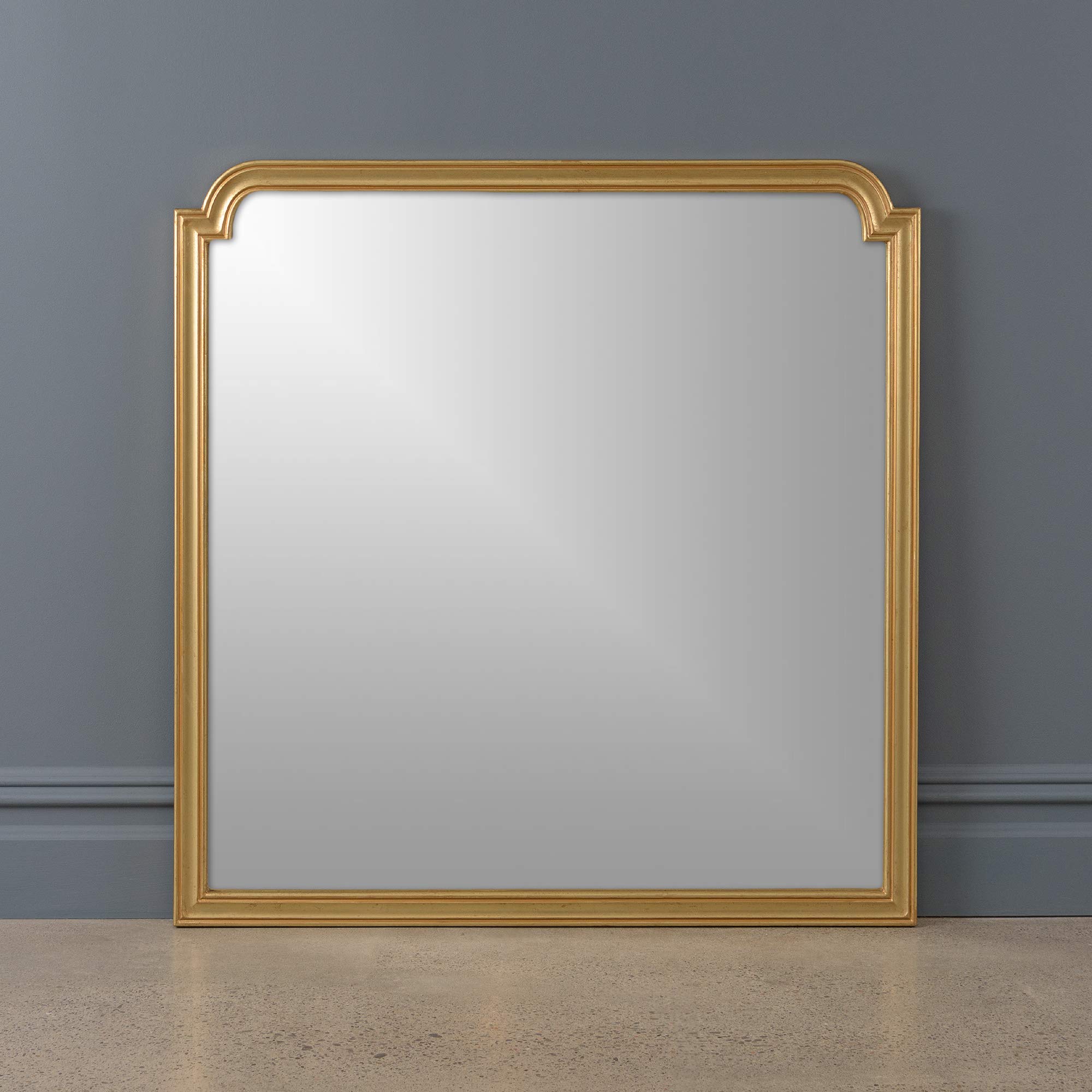 Best Home Fashion Square Notched Corner Mirror - Gold Finish Wood Frame - 35” W x 35” H