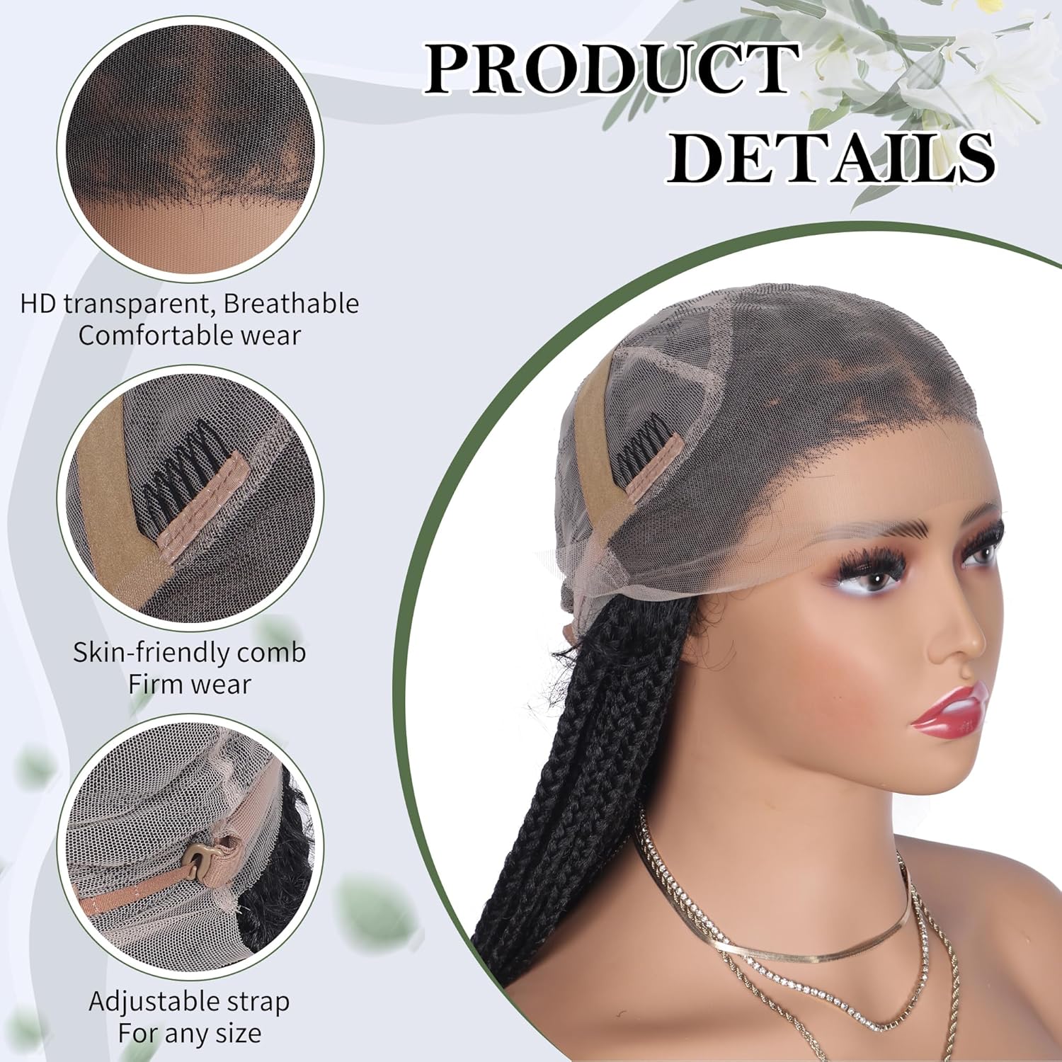 30” HD Full Lace Knotless Box Braided Wigs with Curly End Lace Front Braids Wigs for Black Women Lightweight Synthetic Black Cornrow Fully Handmade Boho Curly Ends Braided Wig with Baby Hair