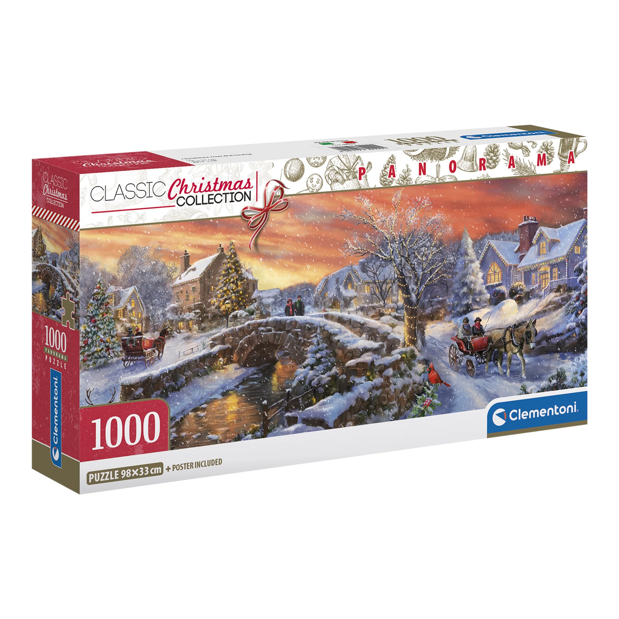 Clementoni Jigsaw Puzzle Panorama 1000 pieces, Christmas Over the Bridge, Puzzle for Adults 14-99 Years, Compact box, Made in Italy, 39999