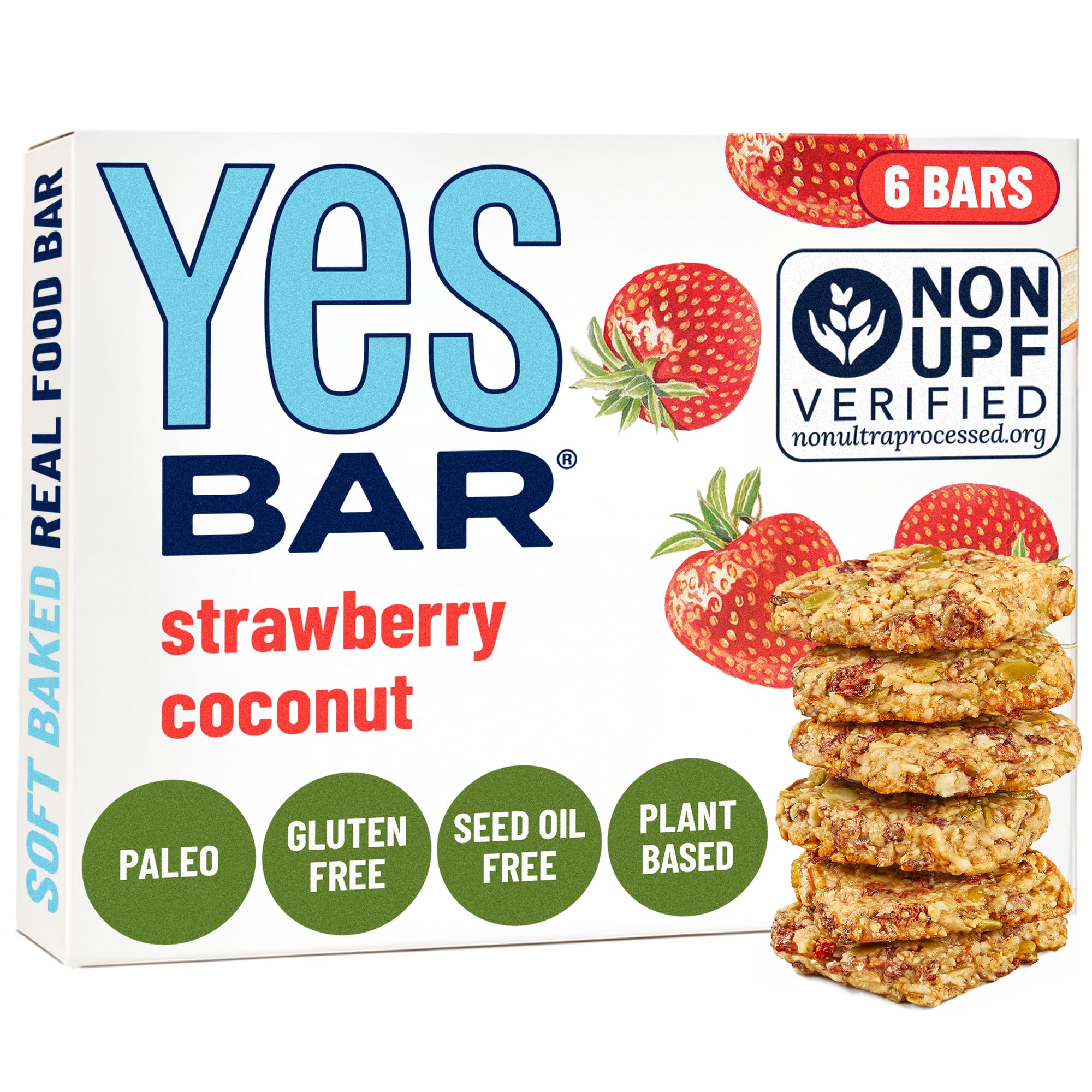 YES Nut Bars - Strawberry Coconut - Soft Chewy Healthy Snack Bars Made with Organic Maple Syrup – Vegan, Paleo, Gluten Free, No Refined Sugar, Dairy