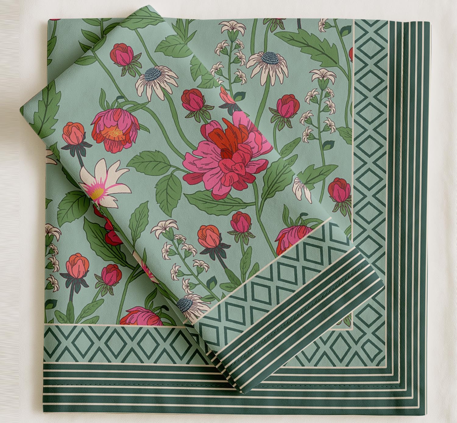 Designer Cotton Twill Napkins - Set of 12, 20-Inch, Floral Design, Durable & Absorbent Cloth Napkins for Dining, Parties, and Home Decor - Machine Washable