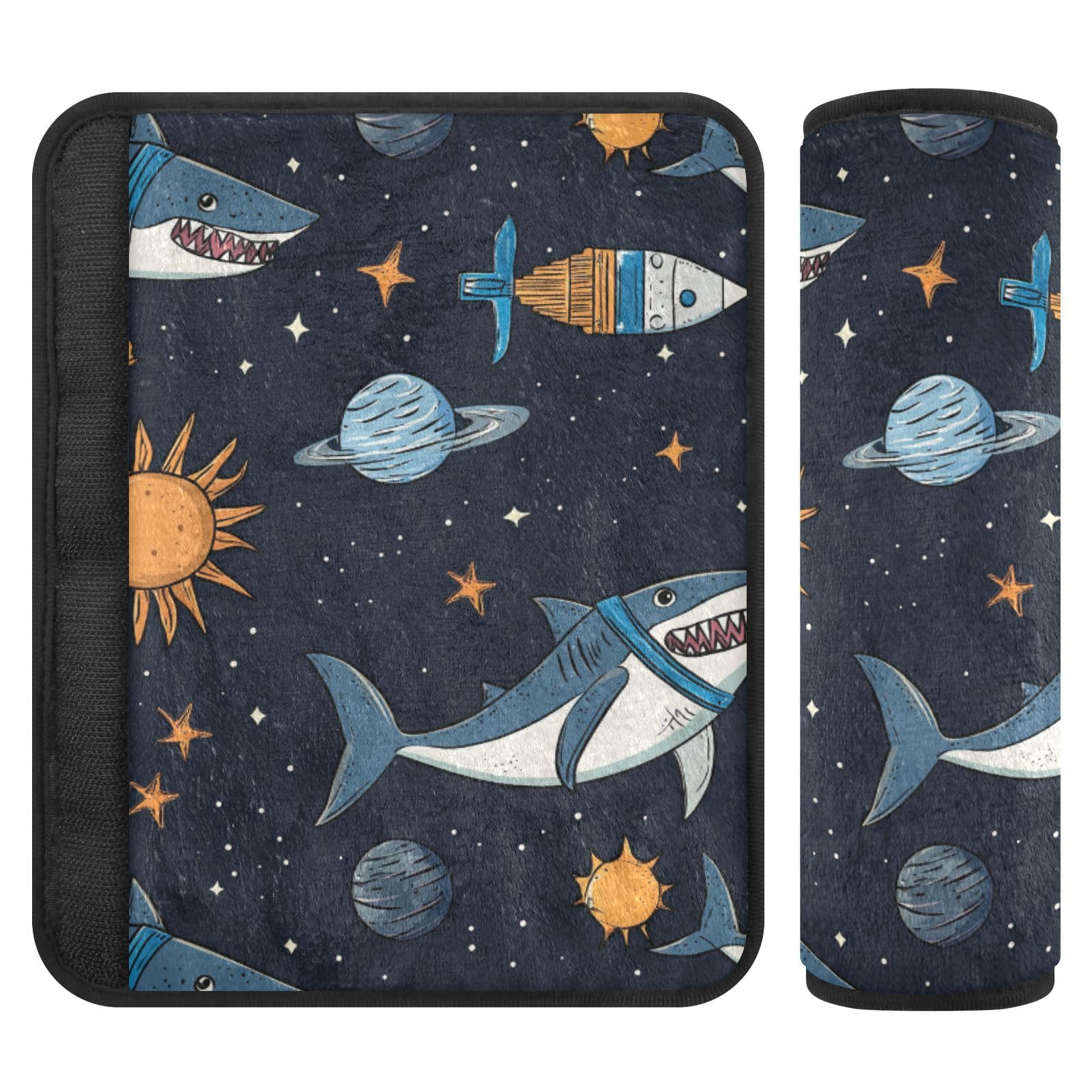 Seat Belt Covers 2 Pack Shark in Space Car Seat Strap Covers Super Soft Planets Car Seat Neck Cover for Boys Girls Adults Babies M