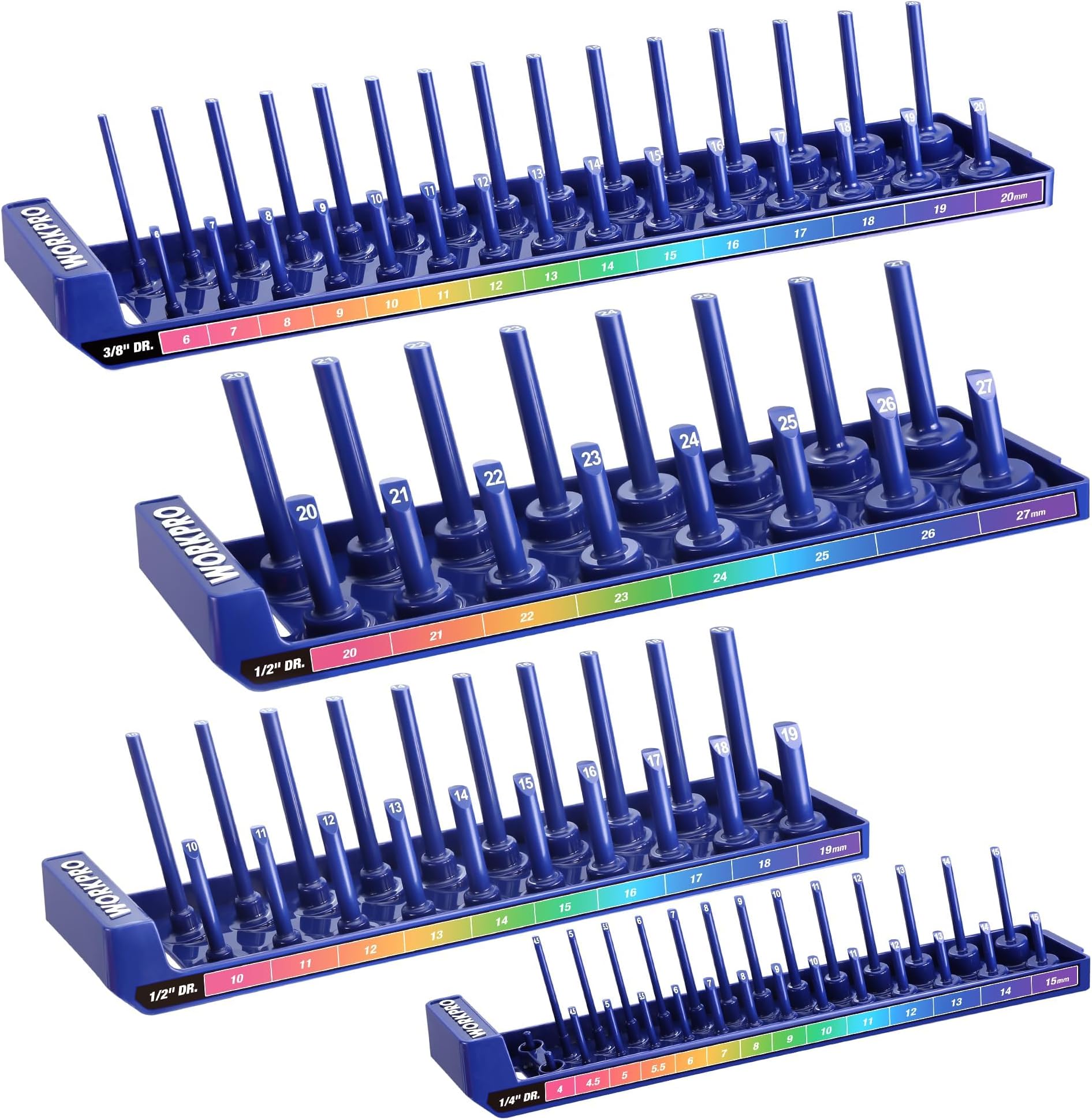 3 Row Socket Organizer Ullman 3/8" Drive Socket Organizer Rail - Holds Metric & SAE Sockets, Made In USA Socket Rack - Foto 2