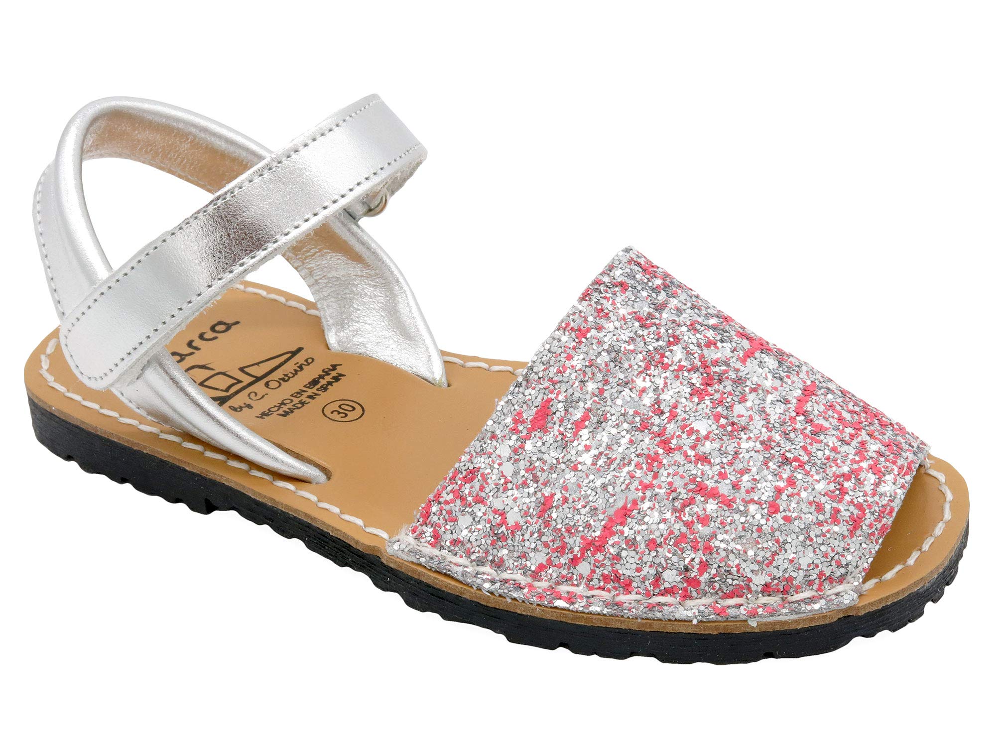 Avarca - Sandalias de piel para niña con purpurina y purpurina. Fabricadas en España.