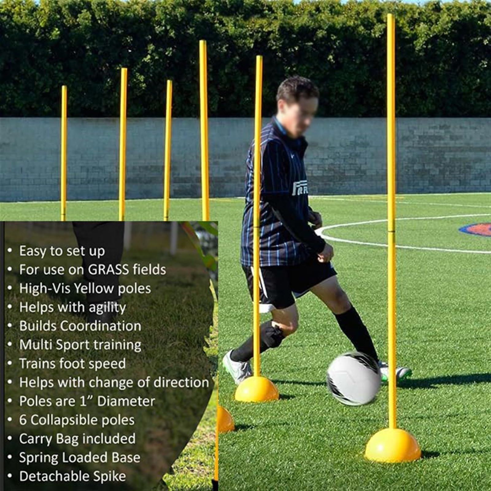 Bastones de entrenamiento de agilidad con base, kit profesional de bastones de entrenamiento de fútbol, para ejercicios de fútbol lacrosse, equipo de entrenamiento deportivo con bastones de slalom ( S