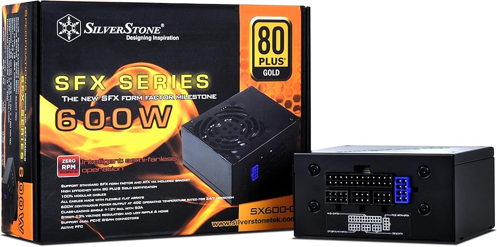 SilverStone Technology 600W SFX Form Factor 80 PLUS GOLD Full Modular Power Supply with +12V single rail, Active PFC - View 1