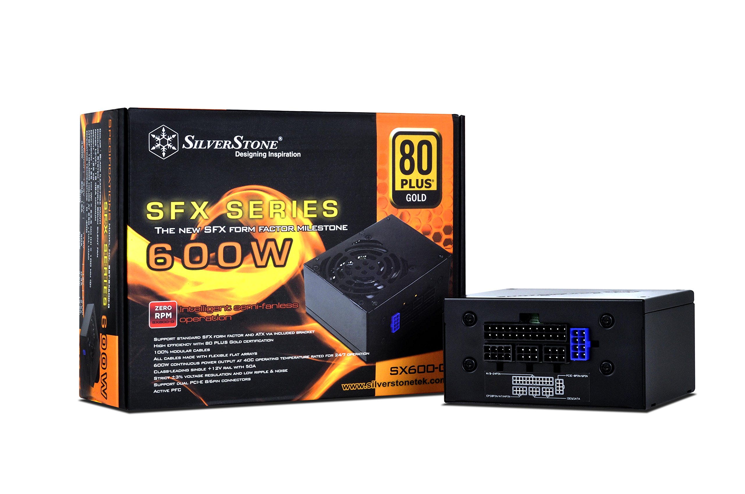 SilverStone Technology 600W SFX Form Factor 80 PLUS GOLD Full Modular Power Supply with +12V single rail, Active PFC (SX600-G)