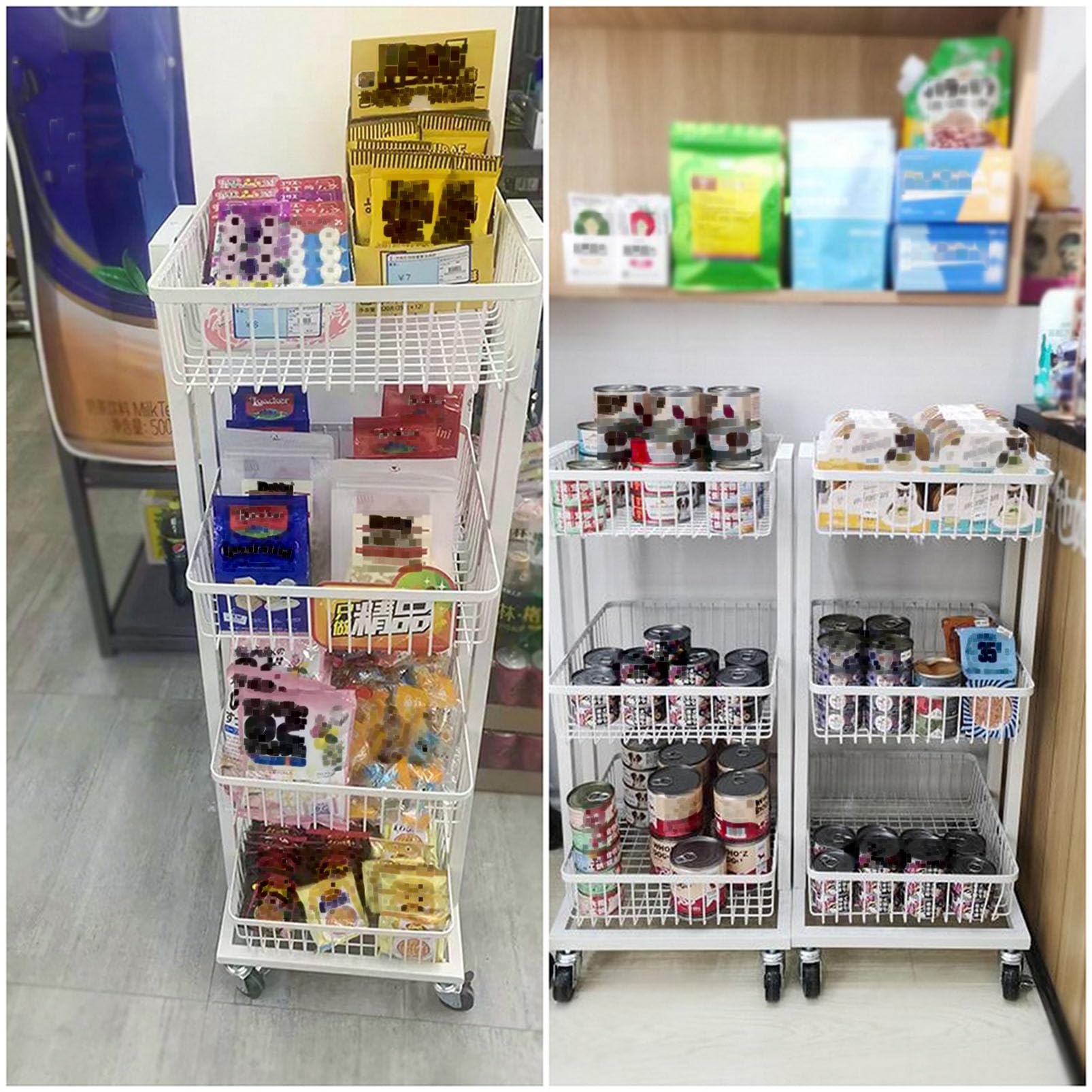 Expositor metálico con Ruedas para Dulces y Aperitivos, Ideal para Tiendas de conveniencia, cafeterías y Bares. Organiza Tus Aperitivos y Frutas con Estilo.