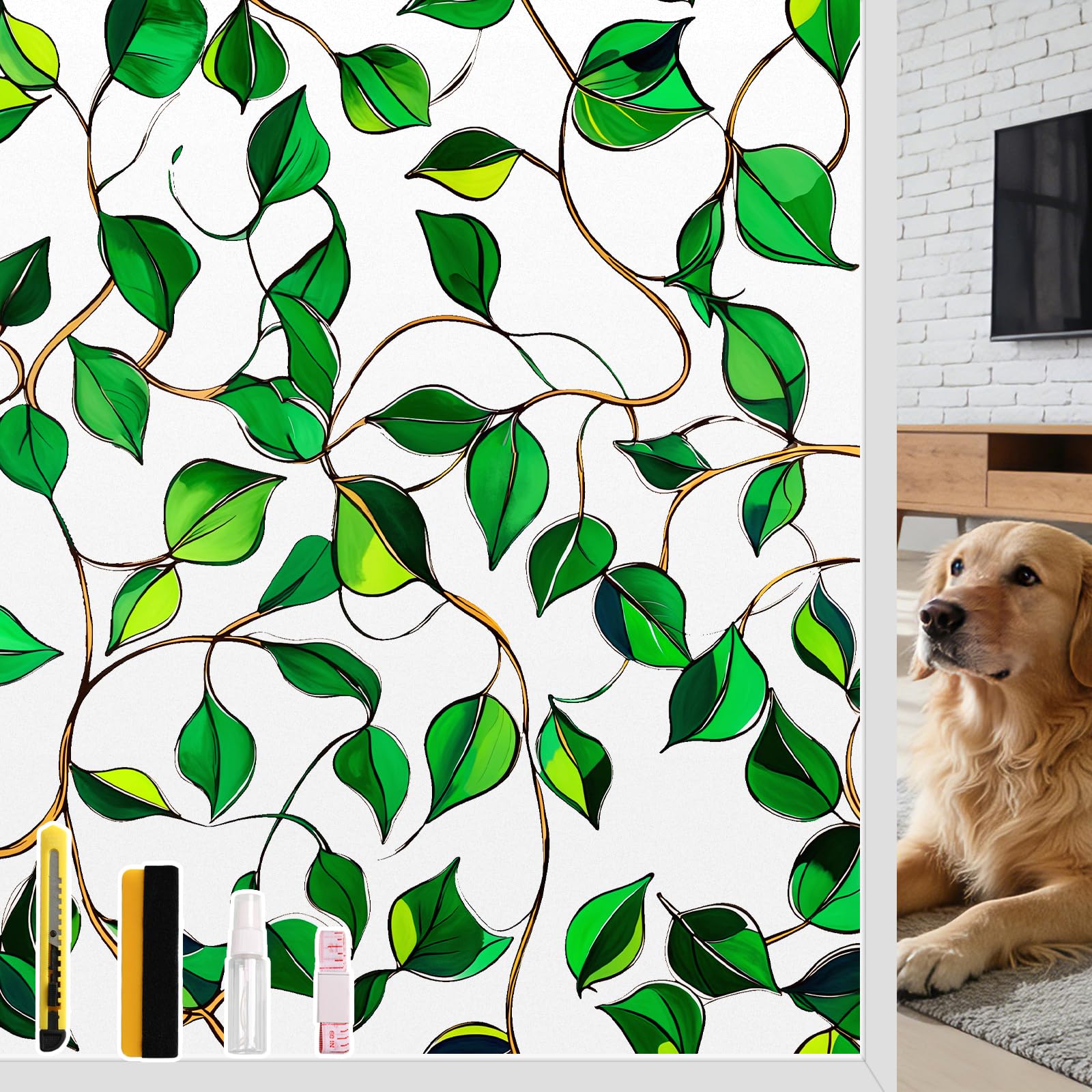 NINETREX Pellicola Per Finestre Oscurante Con Motivo Vetri Autoadesive 44.5x400CM,Smerigliato Statisch Anti UV,Privacy Decorativa Adatta Per Salotti, Cucine, Camere Da Letto e Uffici