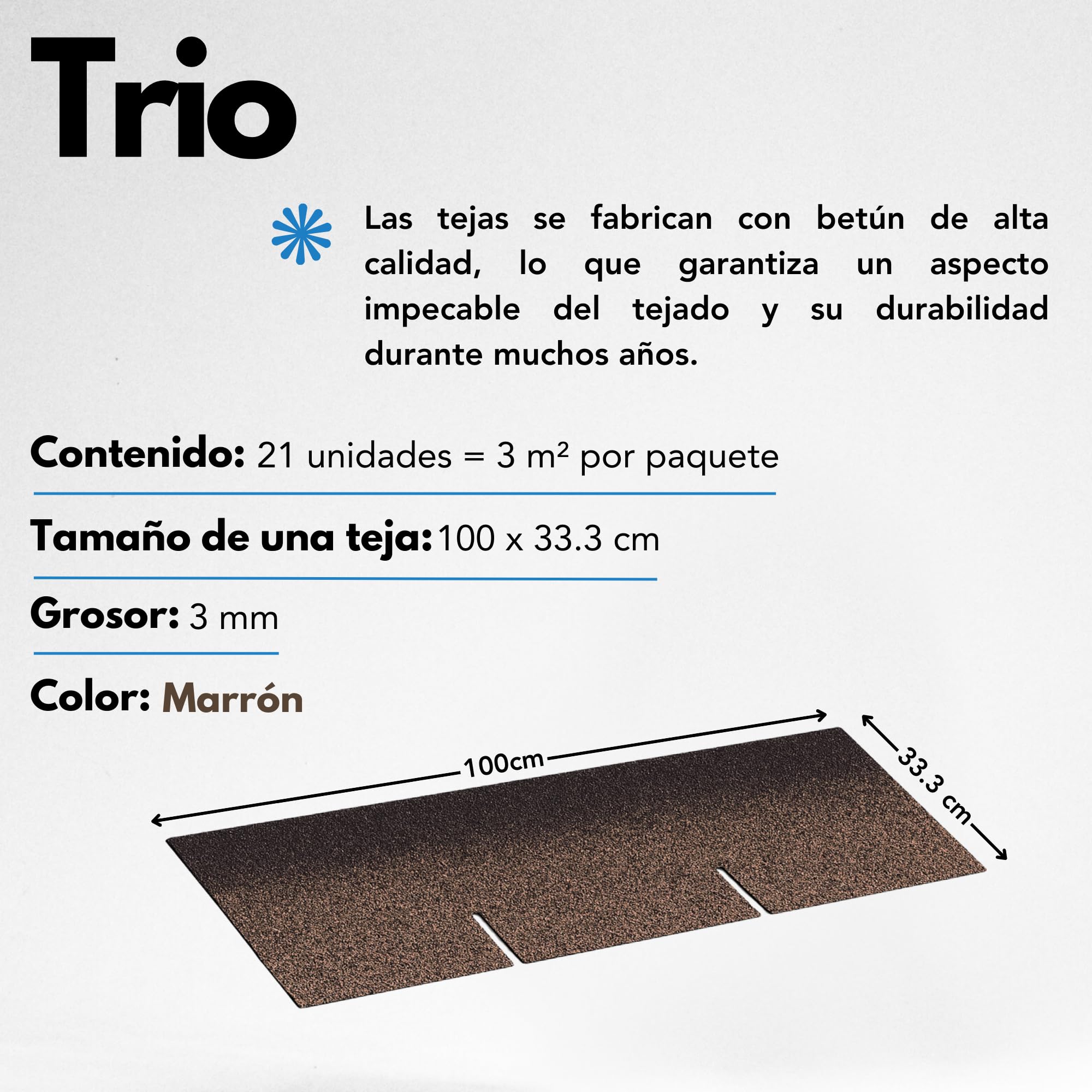 Tejas bituminosas TRIO T-BROWN marrón - techumbre bituminosa