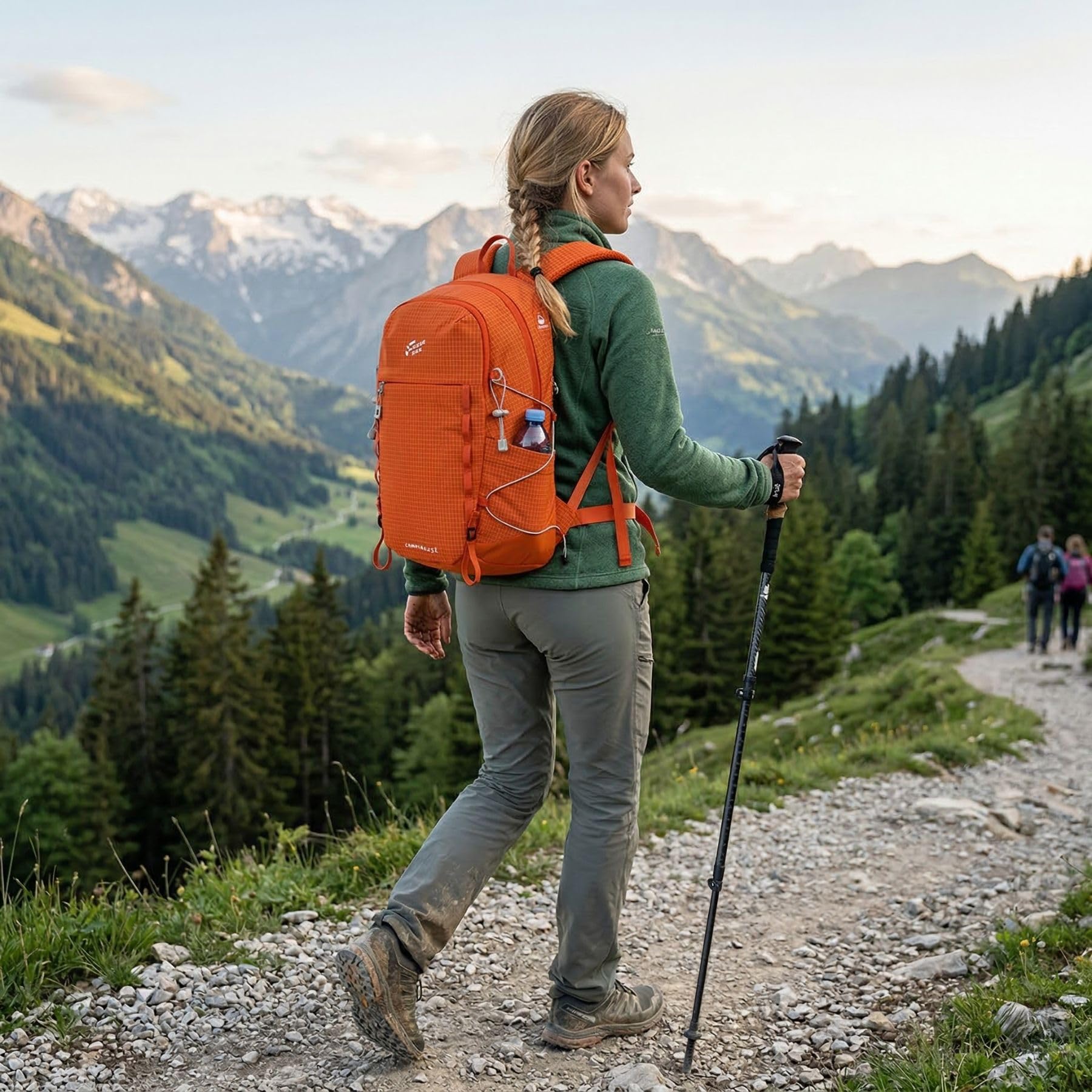 Zaino da trekking da donna, da uomo, da viaggio, impermeabile, leggero, per escursioni, ciclismo, arrampicata, campeggio, sport, riso con strisce riflettenti, Colore: arancione.