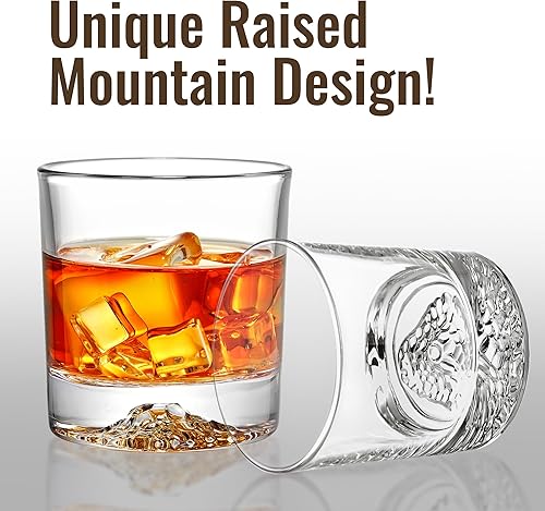 Miniatura 2 de Juego de 6 vasos de whisky con base única de montaña elevada, cristal de bourbon escocés de primera calidad para hombres y papá, vasos bajos de