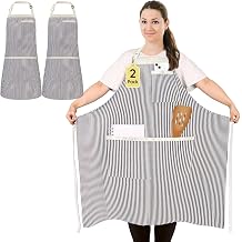 2 Pack Plus Size Stripe Kitchen Cooking Apron with 3 Pockets for Men Women | Adjustable Neck Straps & Waist Ties, Cotton Blend, Unisex Large Bib Soft Apron for Grilling Chef Gardening Baking Painting