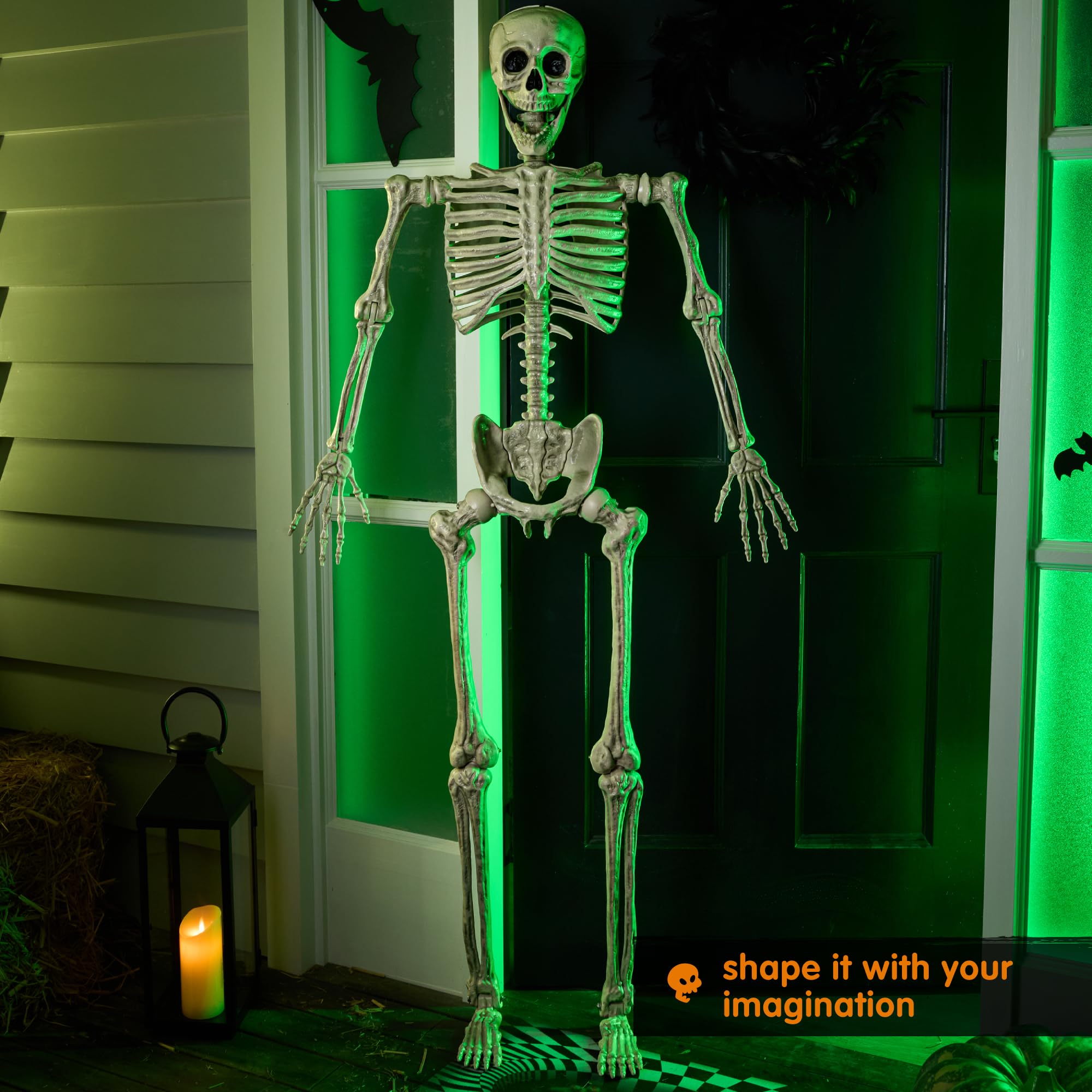 JOYIN Halloween możliwy szkielet na całe ciało, realistyczne kości z ruchomymi przegubami, na Halloween, do dekoracji wewnątrz i na zewnątrz (białe)
