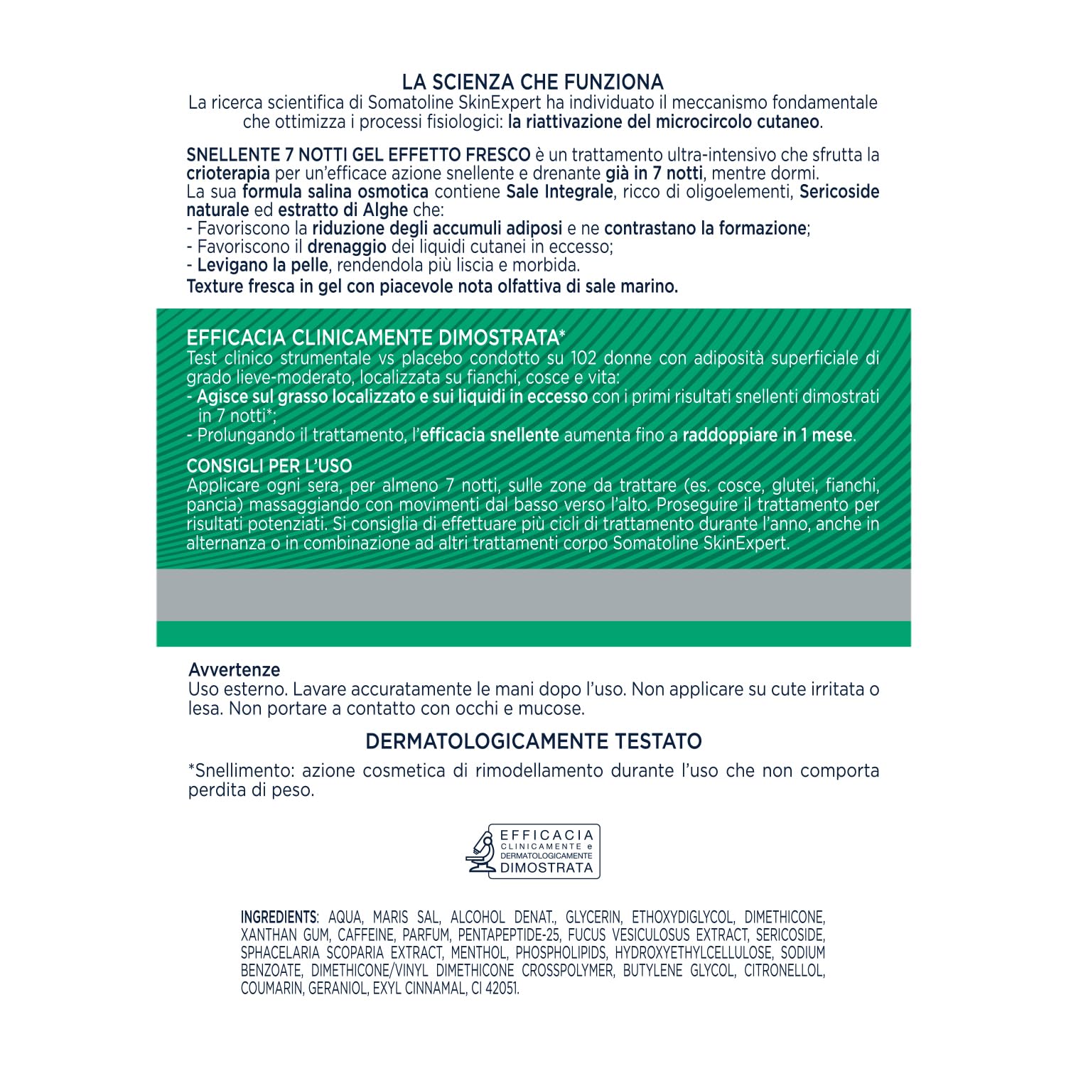 Somatoline SkinExpert, 7 Notti Gel Effetto Fresco, Trattamento Corpo Anticellulite, Ultra Intensivo, con Sale Integrale, 250ml