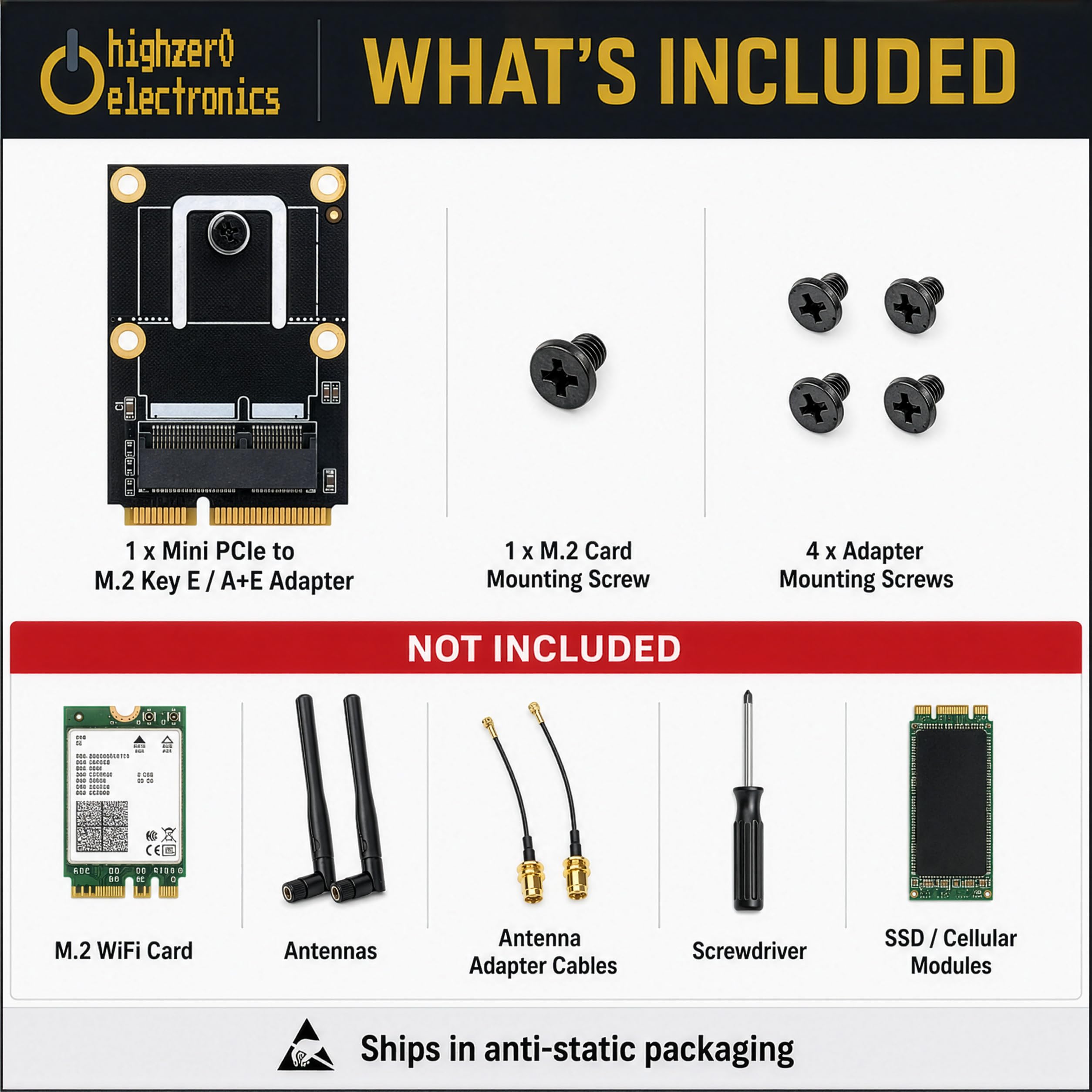 M.2 WiFi Adapter M.2 NGFF to Mini PCI-E Adapter for M.2 WiFi Bluetooth Wireless WLAN Card Intel AX200 9260 8265 8260 for Laptop (M.2 to Mini PCIe)