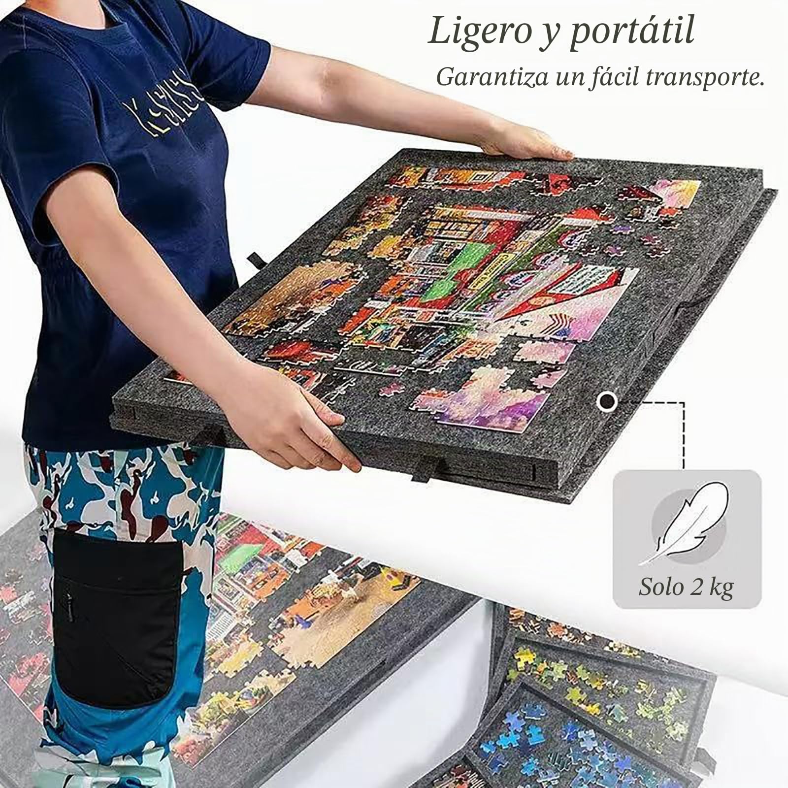 Mesa de Rompecabezas portátil para Adultos, Plegable inclinable, con Soporte 2 en 1 y Superficie de Fieltro súper Liviana, solución de Almacenamiento para hasta 2000 Piezas Gray