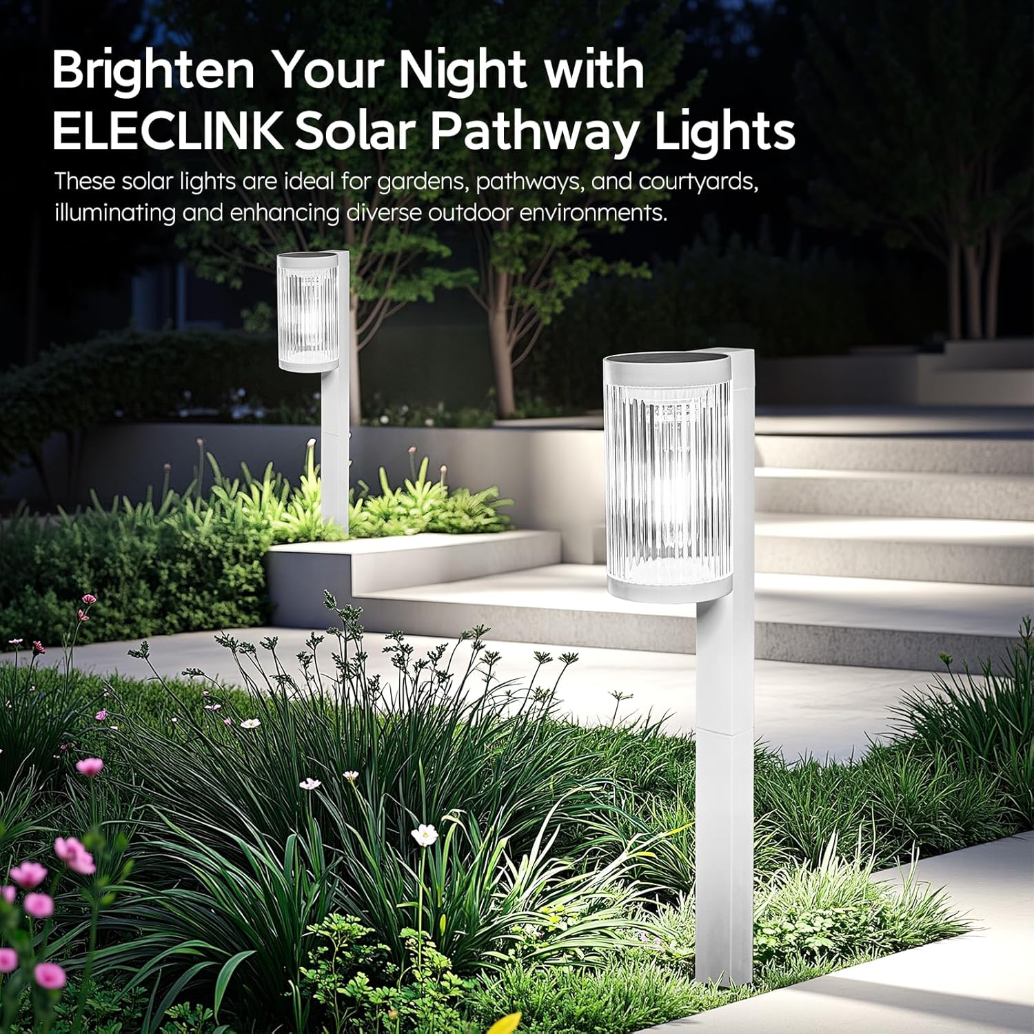 ELECLINK Solar Pathway Lights Outdoor, 6 Pack Upgraded Outdoor Solar Lights for Outside Super Bright Up to 12Hrs, IP65 Waterproof Solar Garden Lights for Yard Landscape Path Walkway Decor(Cool White)