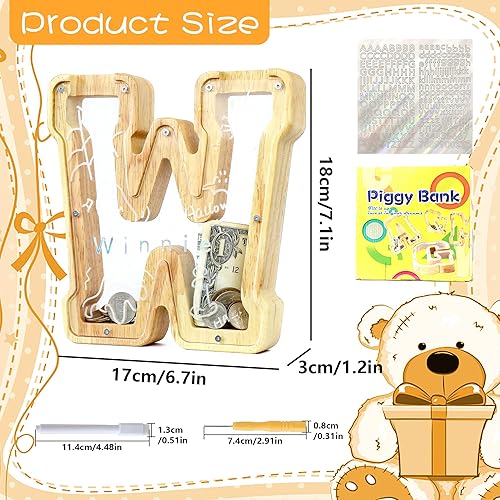 Miniatura 2 de Alcancía con letras para niños y niñas, de madera personalizada de la A a la Z, banco de billetes del alfabeto transparente, para decoración de