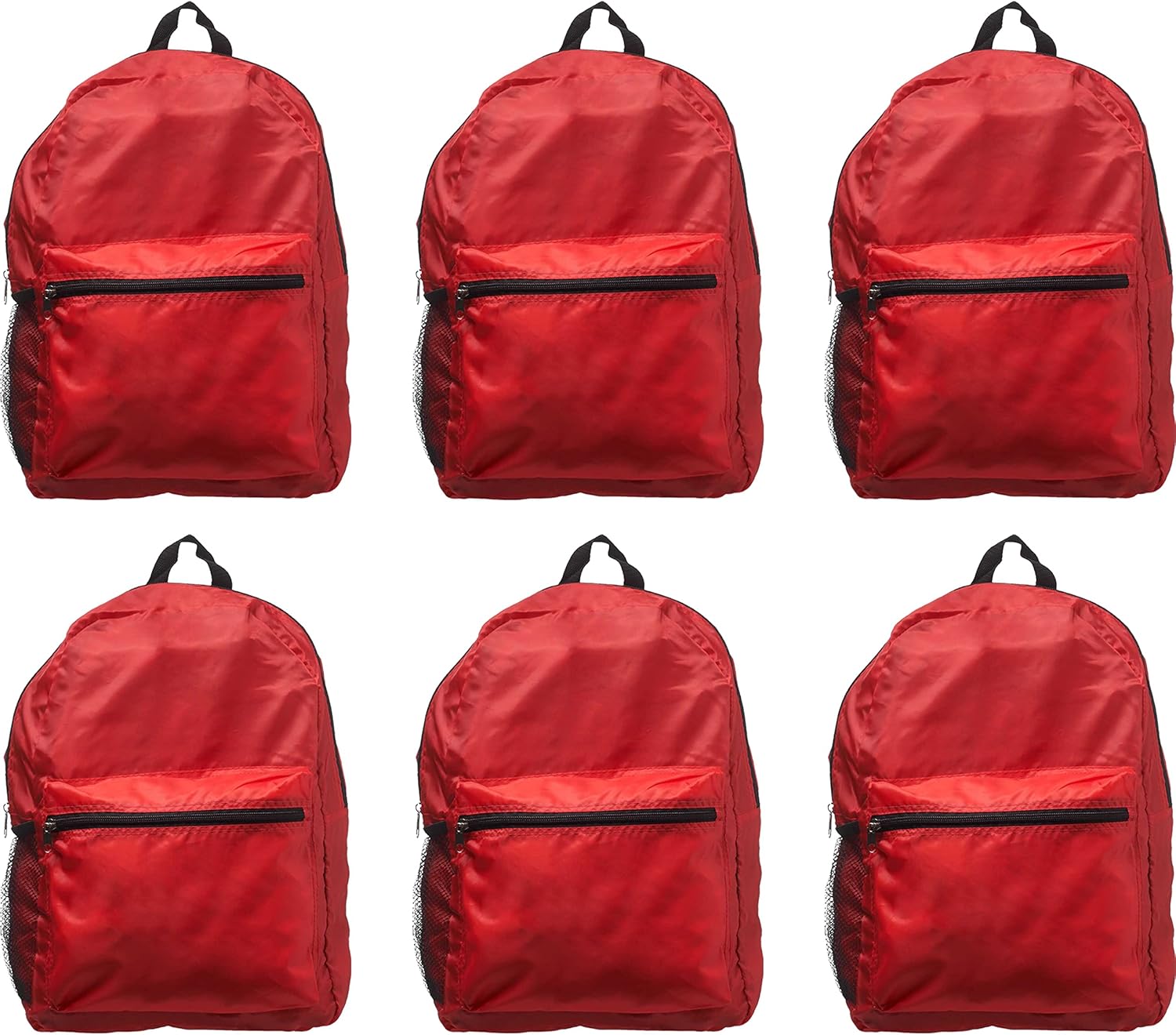 DISCOUNT PROMOS Simple Functional Backpacks Set of 6, Bulk Pack - Water Resistant, Lightweight - Red - Blank - Red 6 backpacks