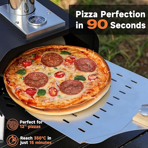 Miniatura 3 de SizzleDelite Horno de pizza para exteriores, pellets de madera, piedra redonda de pizza de 12 pulgadas, portátil de leña con termómetro integrado,