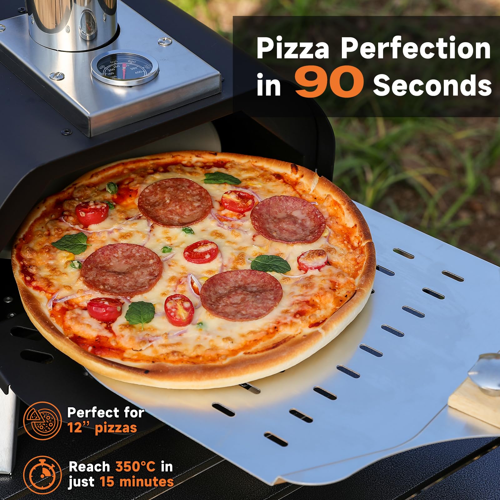 Sizzle Delite - Horno de pizza de pellets de madera de 12 pulgadas, acero inoxidable portátil, para patio trasero al aire libre