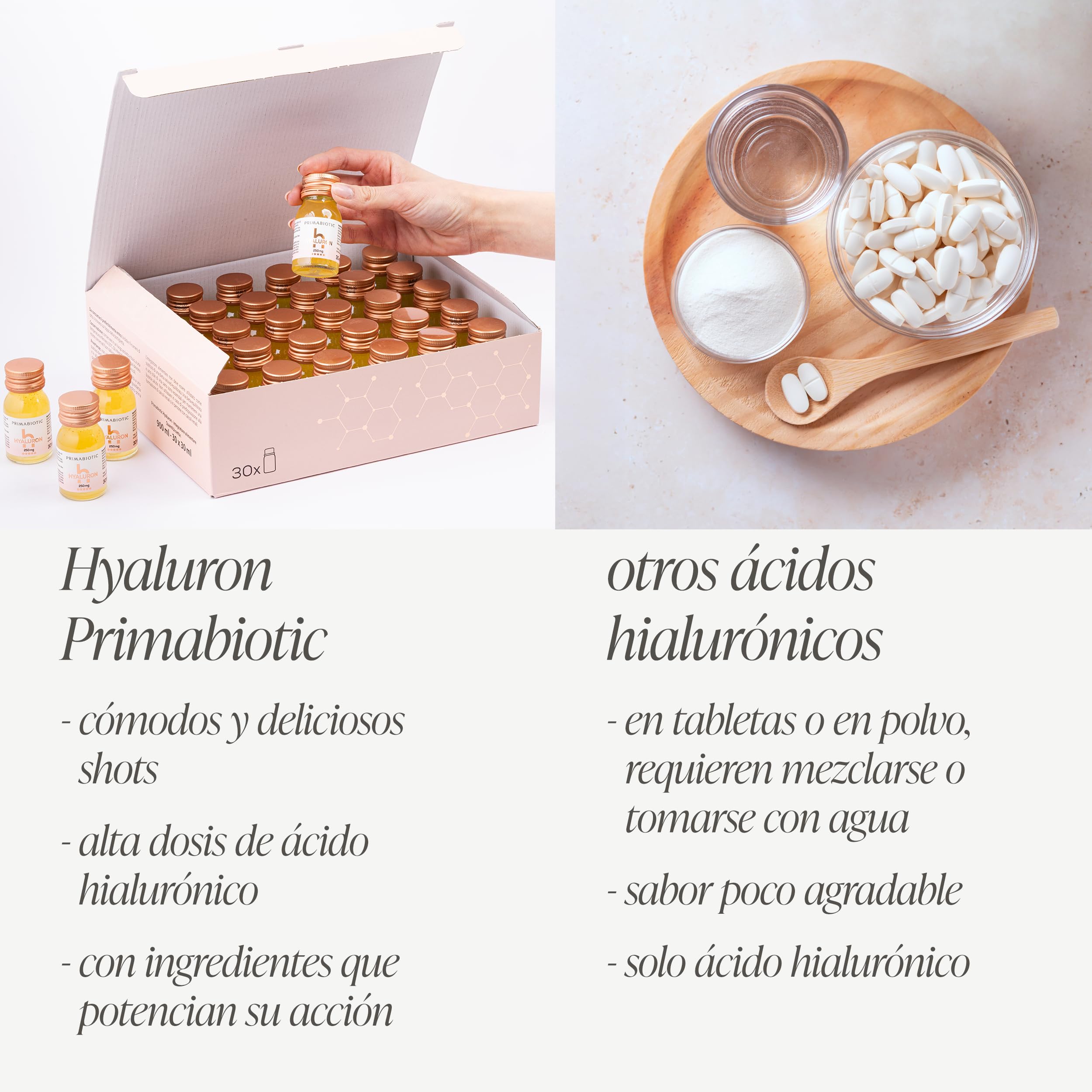 Ácido Hialurónico Bebible – Primabiotic Hyaluron 250 mg | 30 Botellitas de 30 ml (900 ml) | Complemento Alimenticio Bebible Premium para la Piel | Vegano, Sin Gluten y Sin Lactosa