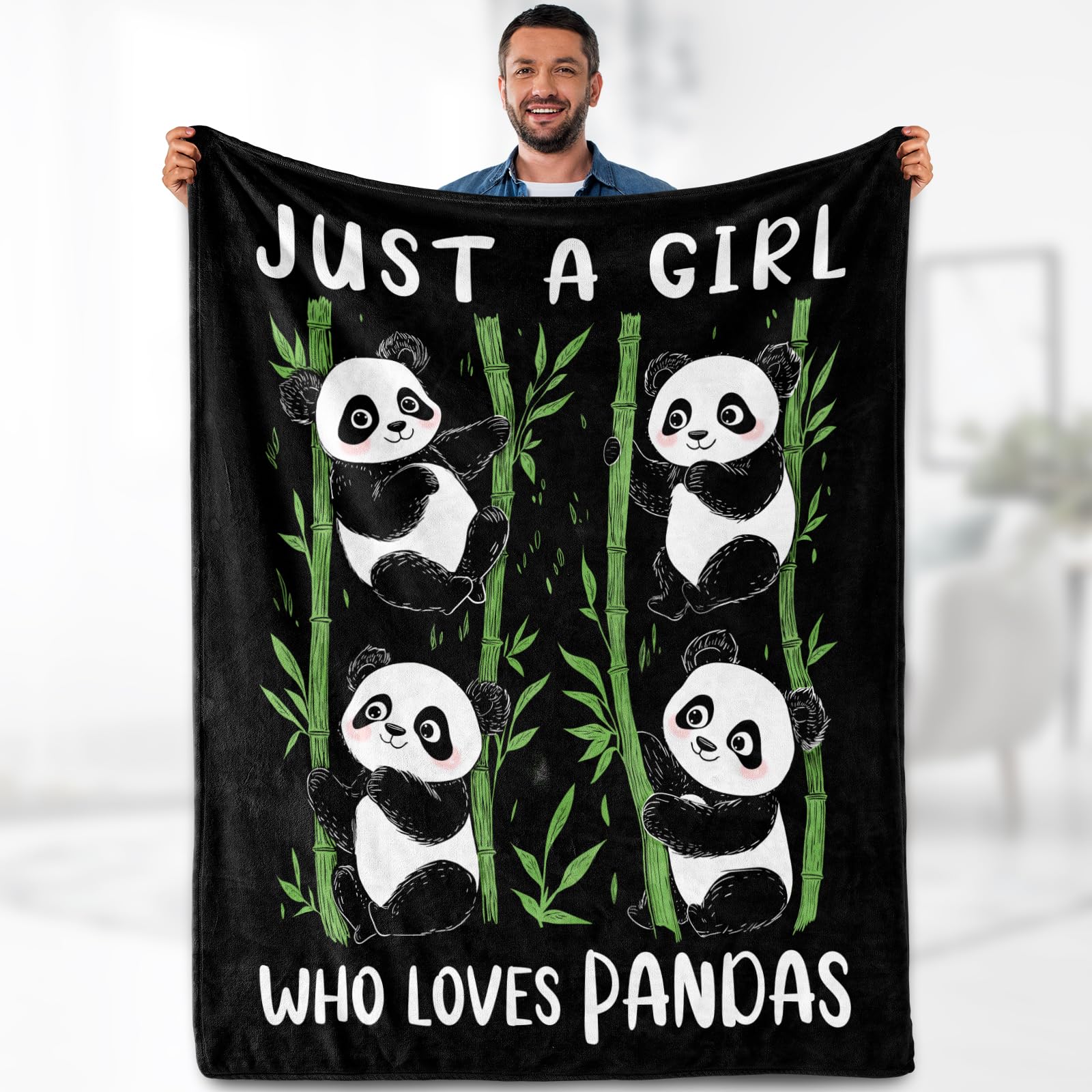 Panda Blanket Gifts for Girl Woman - Just A Girl Who Loves Pandas Cute Animal Lovers for Teen Kids Adults Soft Fleece Cozy Bed Couch Decor Birthday