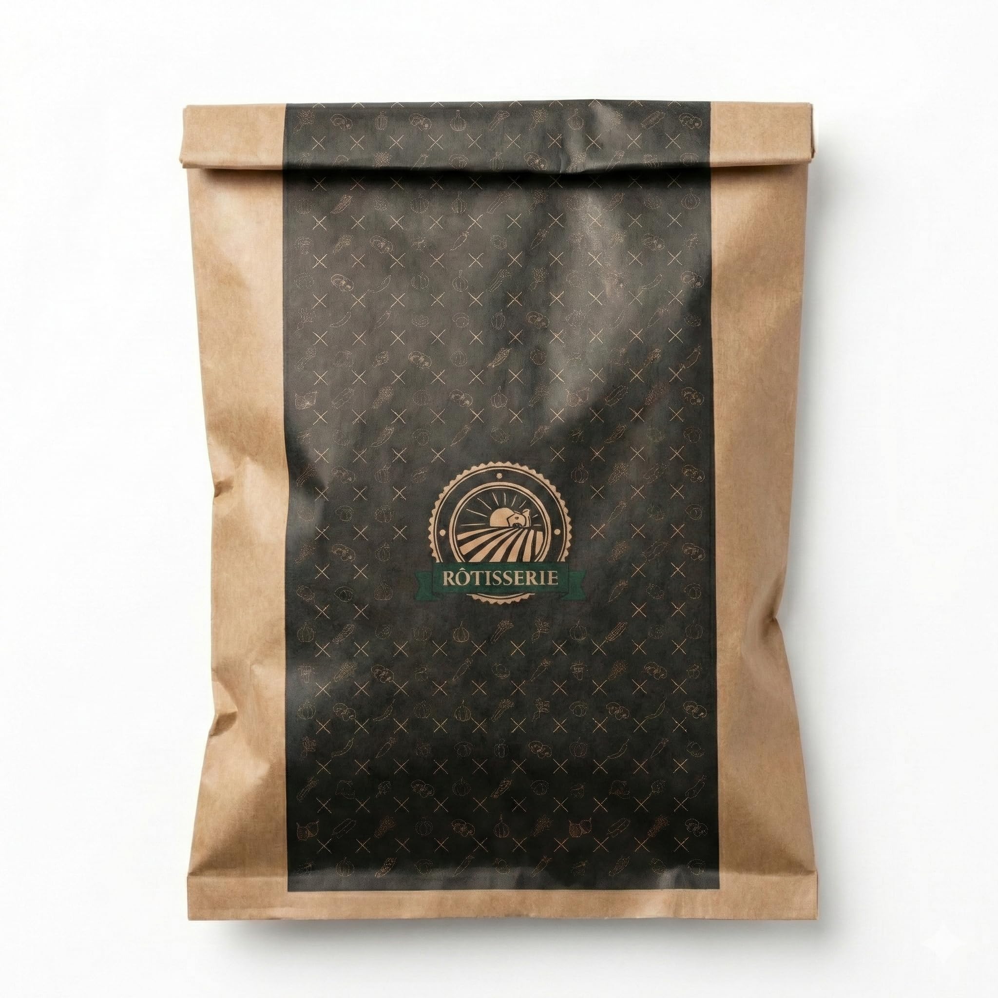 Lot de 500 Sacs Poulet Rôti XL & Poularde Ingraissables - 20+7x35 cm - Papier Alimentaire Décoré Rôtisserie - Sachet Anti-Fuite Maintien au Chaud pour Boucherie, Traiteur et Vente à Emporter