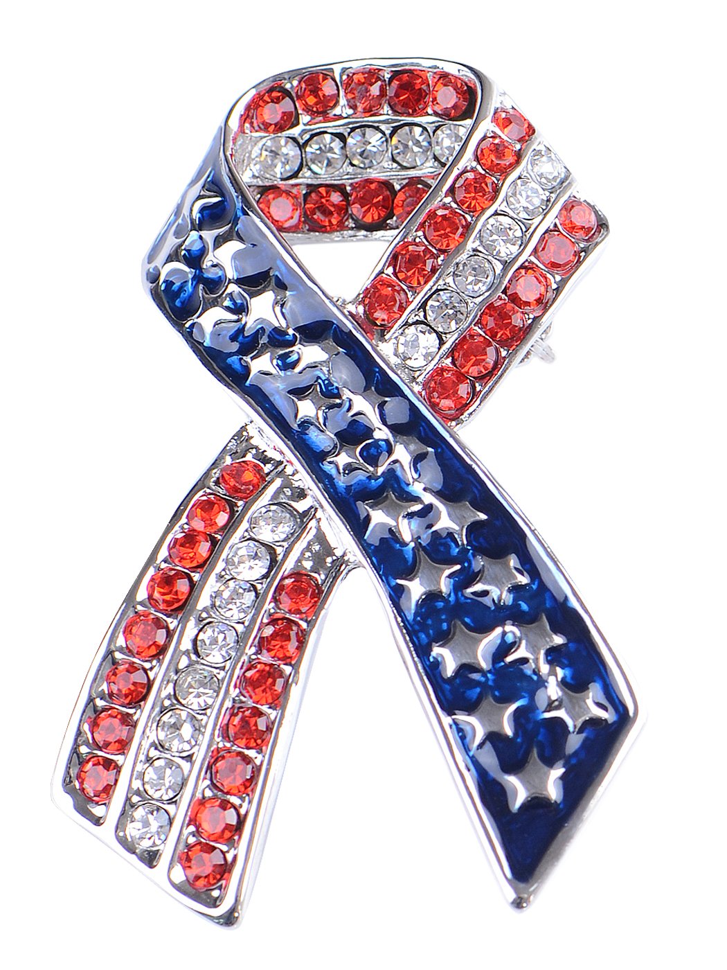 Alilang Silver Tone Crystal Rhinestone 4th of July American USA Flag Patriotic Pin Brooch