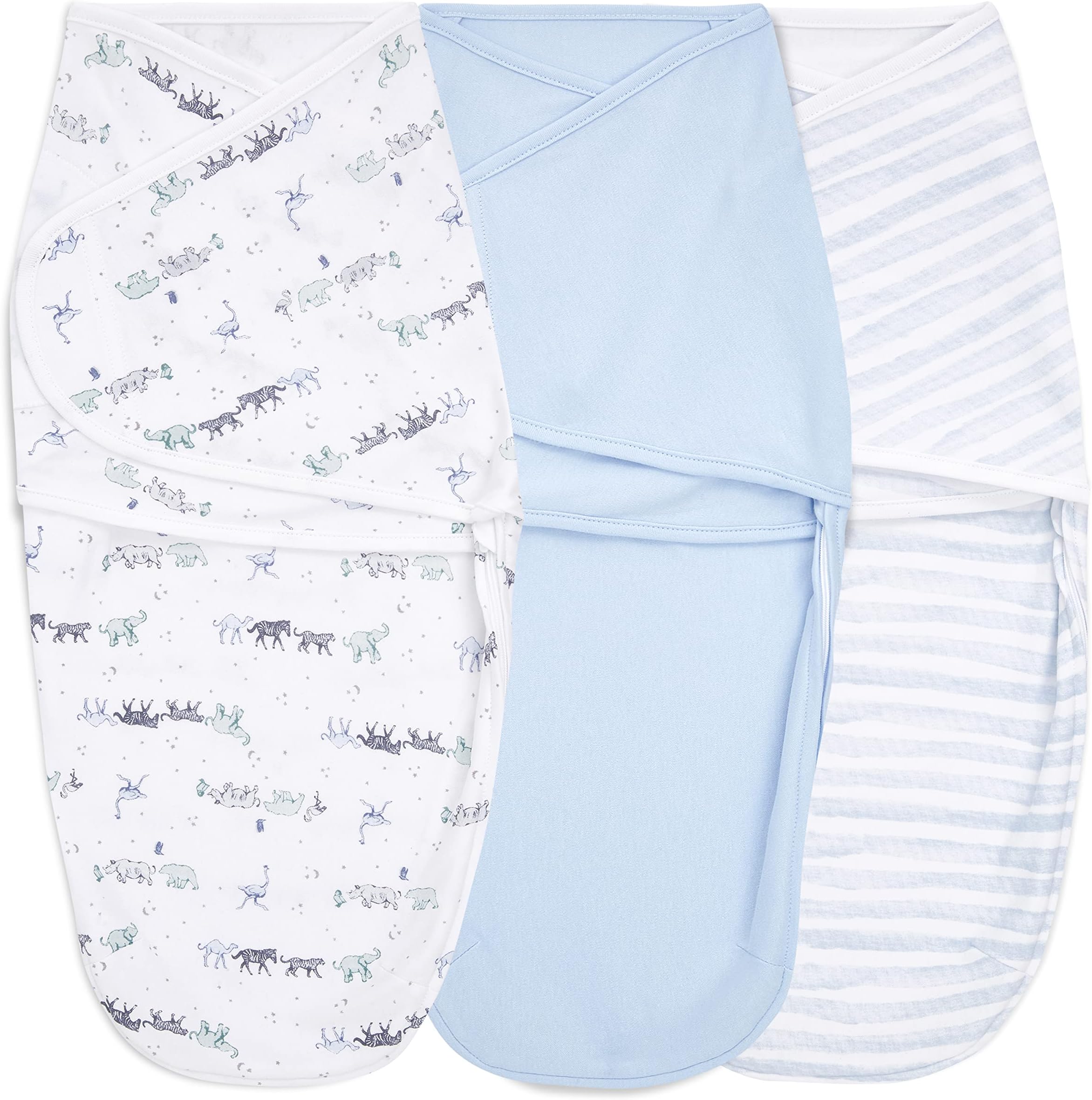 Essentials Easy Swaddle Wrap Quick Change with Bottom Zipper, Snug Cotton Knit Baby Wrap Swaddle Blanket for Newborns, TOG 1.0, 3-Pack, Rising Star, 0-3 Months, Small/Medium