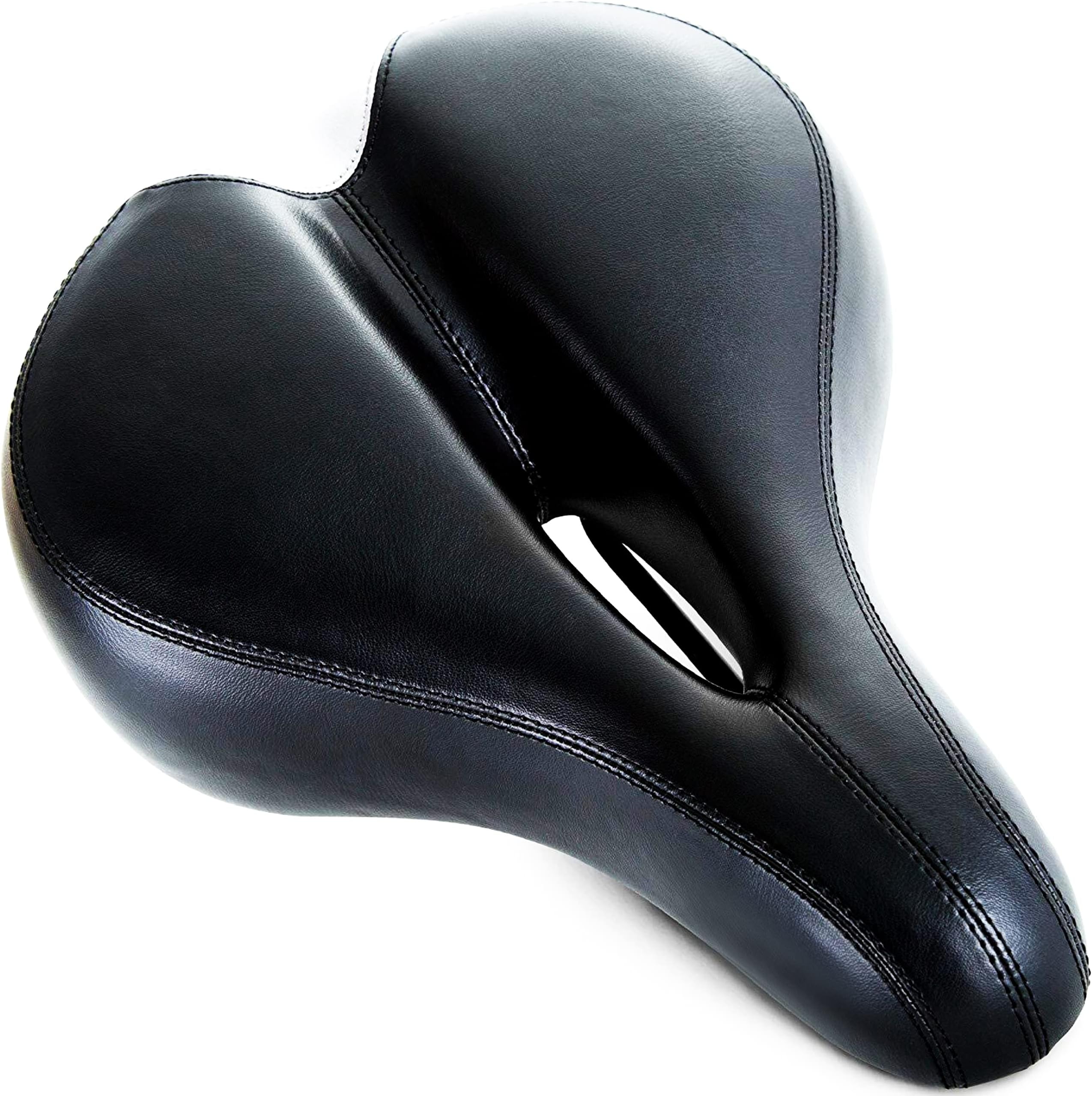 Bikeroo Comfort Saddle for Women & Men - Universal Fit Indoor & Outdoor Bicycles - Center Cutaway for Weight Distribution, Prostate Pressure Relief - Memory Foam