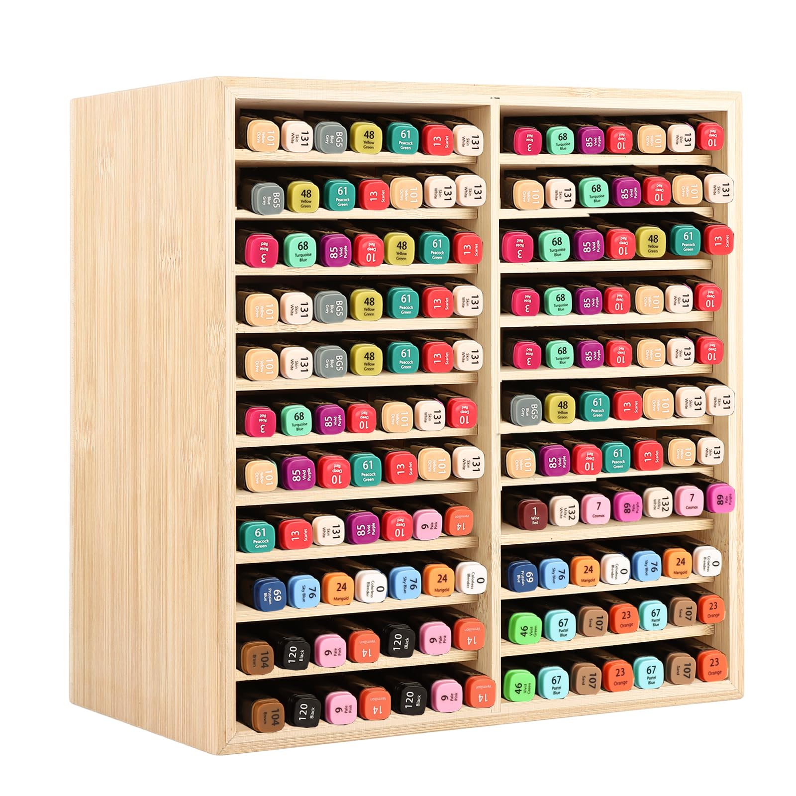 DAJAVE Bamboo Marker Pen Storage for 176 Markers - Bamboo Wooden Marker Pen Organiser Alcohol Markers Storage for Home Classroom Office Decor