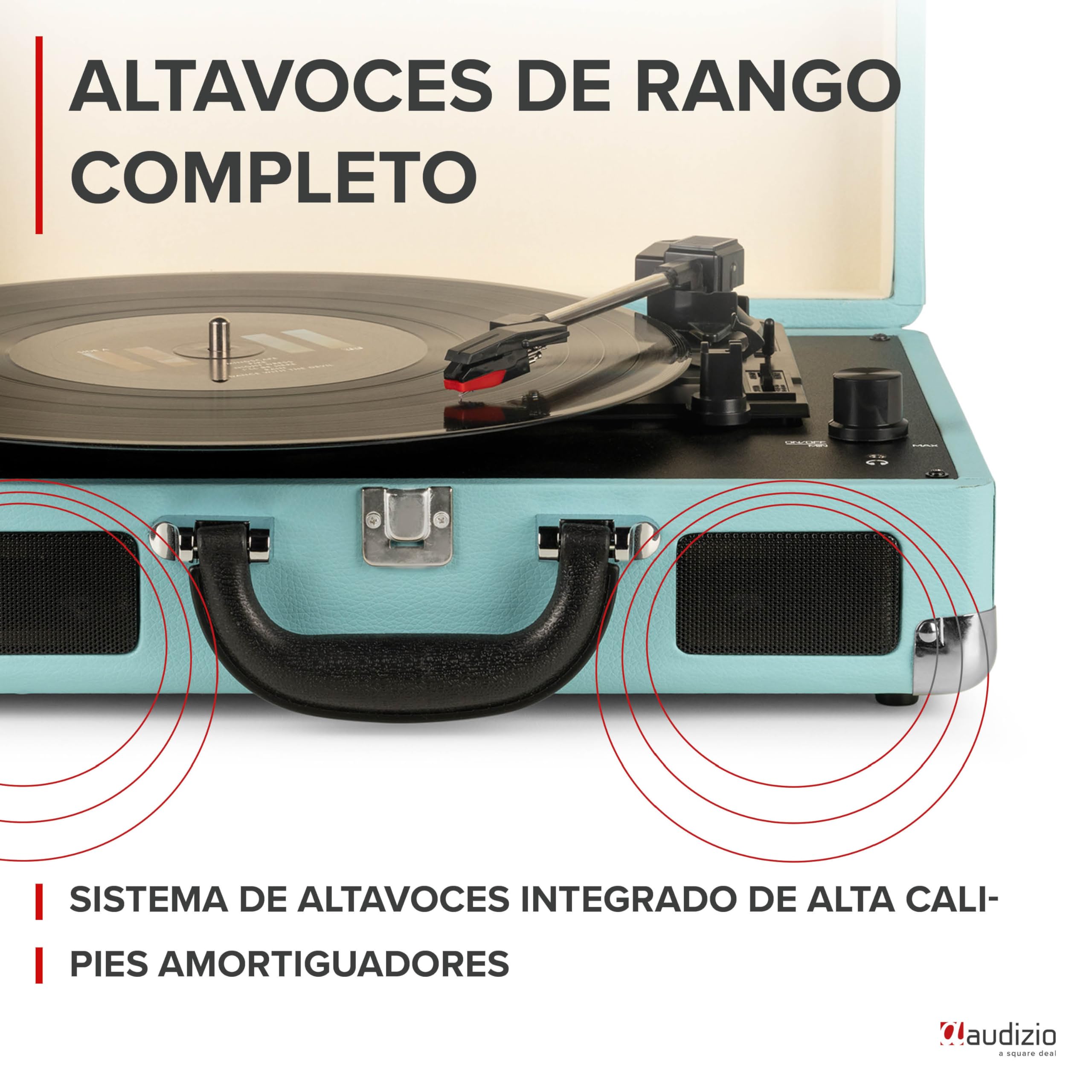Audizio RP114BL Tocadiscos Azul con Altavoces Integrados, Adaptador de 3 Velocidades (33, 45, 78 RPM), Conexión AUX y Salida RCA – Reproductor de Vinilo Estilo Retro con Sonido Analógico Estéreo