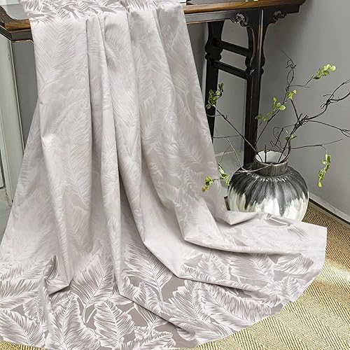 Miniatura 2 de always4u Cortinas de terciopelo en relieve, hojas de plátano, cortinas florales de terciopelo para sala de estar, dormitorio, 2 paneles, beige, 52 x