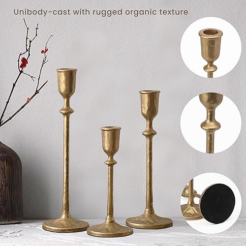 Miniatura 3 de Juego de 3 portavelas de latón antiguo, portavelas cónico de hierro fundido para centro de mesa de comedor, boda, decoración de repisa de chimenea,