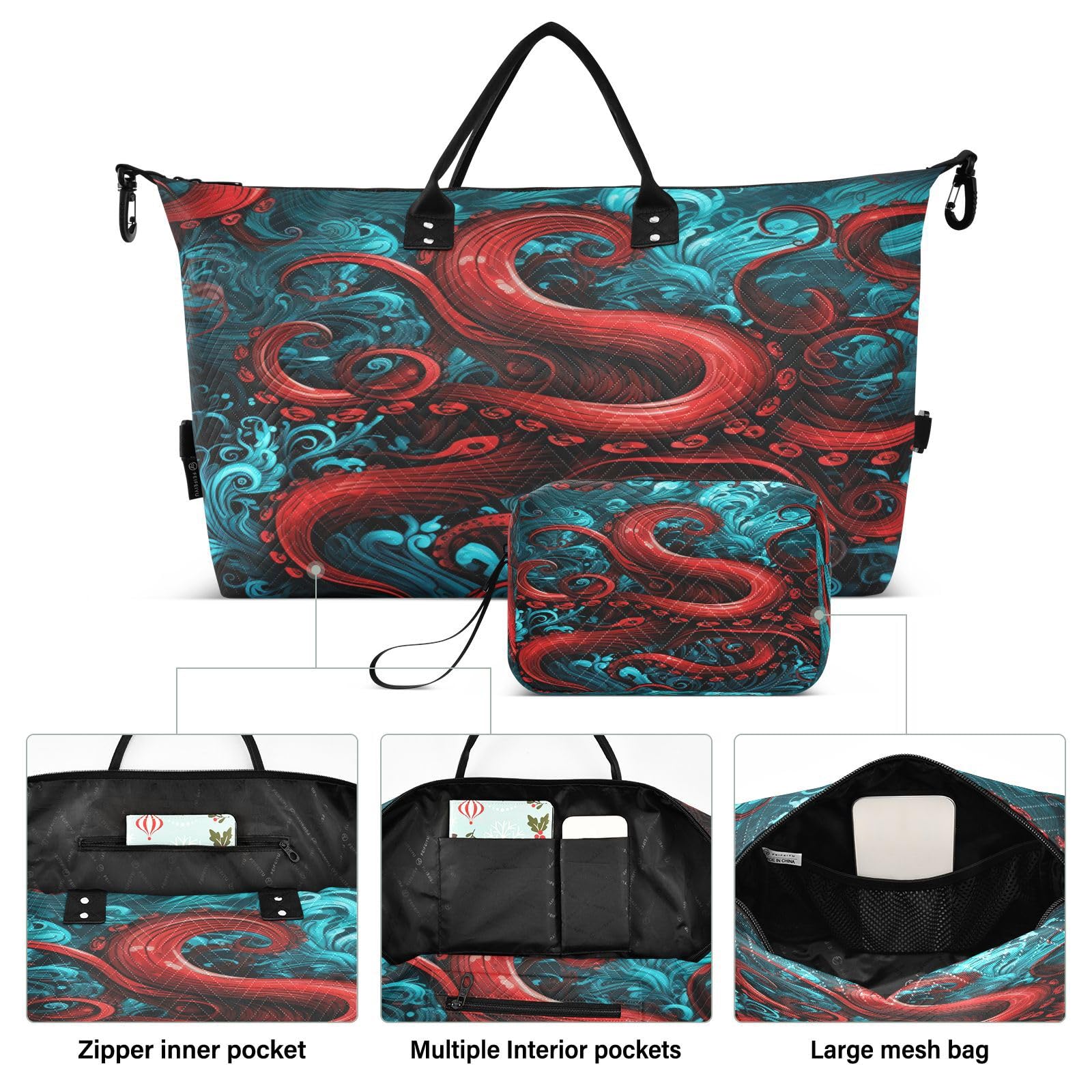 Ozean Ctopus Tentakel Sporttasche Handtasche mit Make-up Aufbewahrungstasche Badetasche für Reisen Mädchen Männer