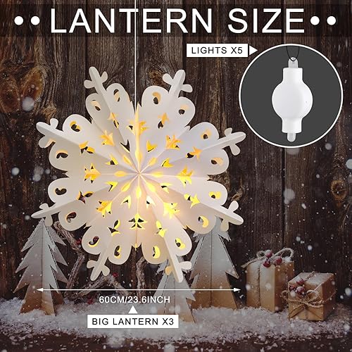 Miniatura 2 de Mudder 3 piezas de decoración de árbol de copo de nieve con 5 luces LED, lámpara de estrella de 23.6 pulgadas, decoración colgante de fiesta de