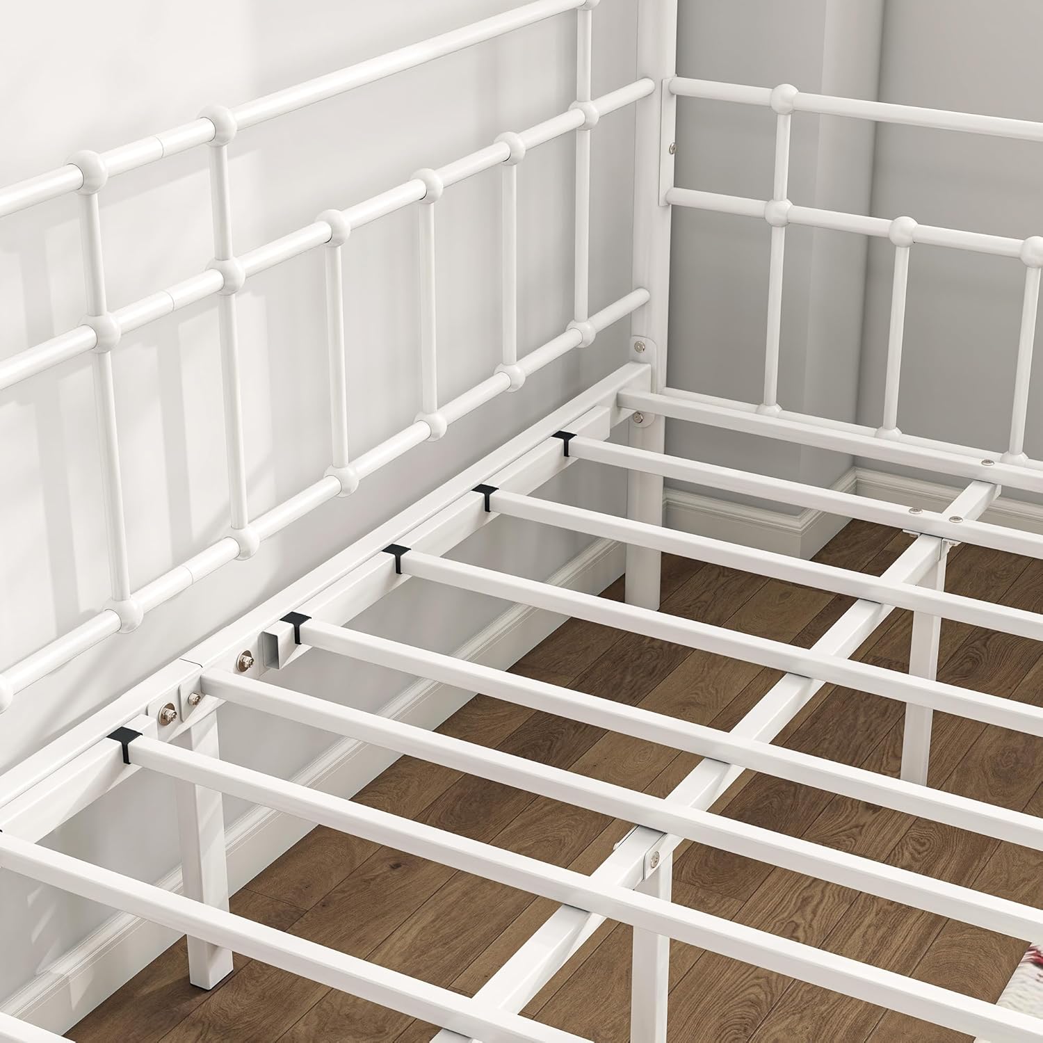 BOFENG Metal Daybed Frame Twin Size Platform Sofa Bed Day Bed with Strong Steel Slats Mattress Foundation Bedroom Furniture,Noise Free,White