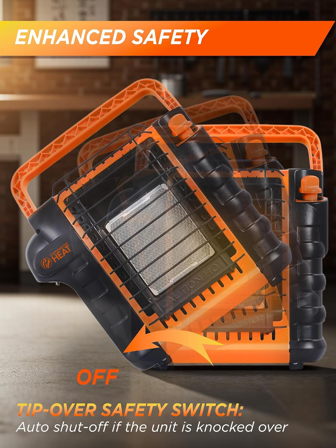 9000 BTU Portable Propane Heater for Outdoor Use, Patio Heater for Up To 300 Sq. Ft., 2 Heat Settings, Swivel Regulator Connects to 1 lb. Propane Tank, CHP9000O, Orange