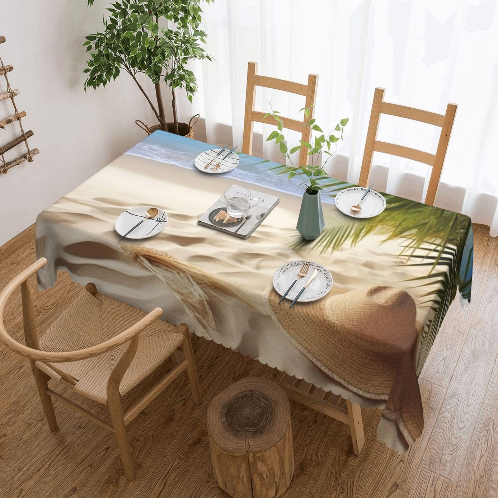 Nappe rectangulaire sable et palmier 137x183 cm pour table
